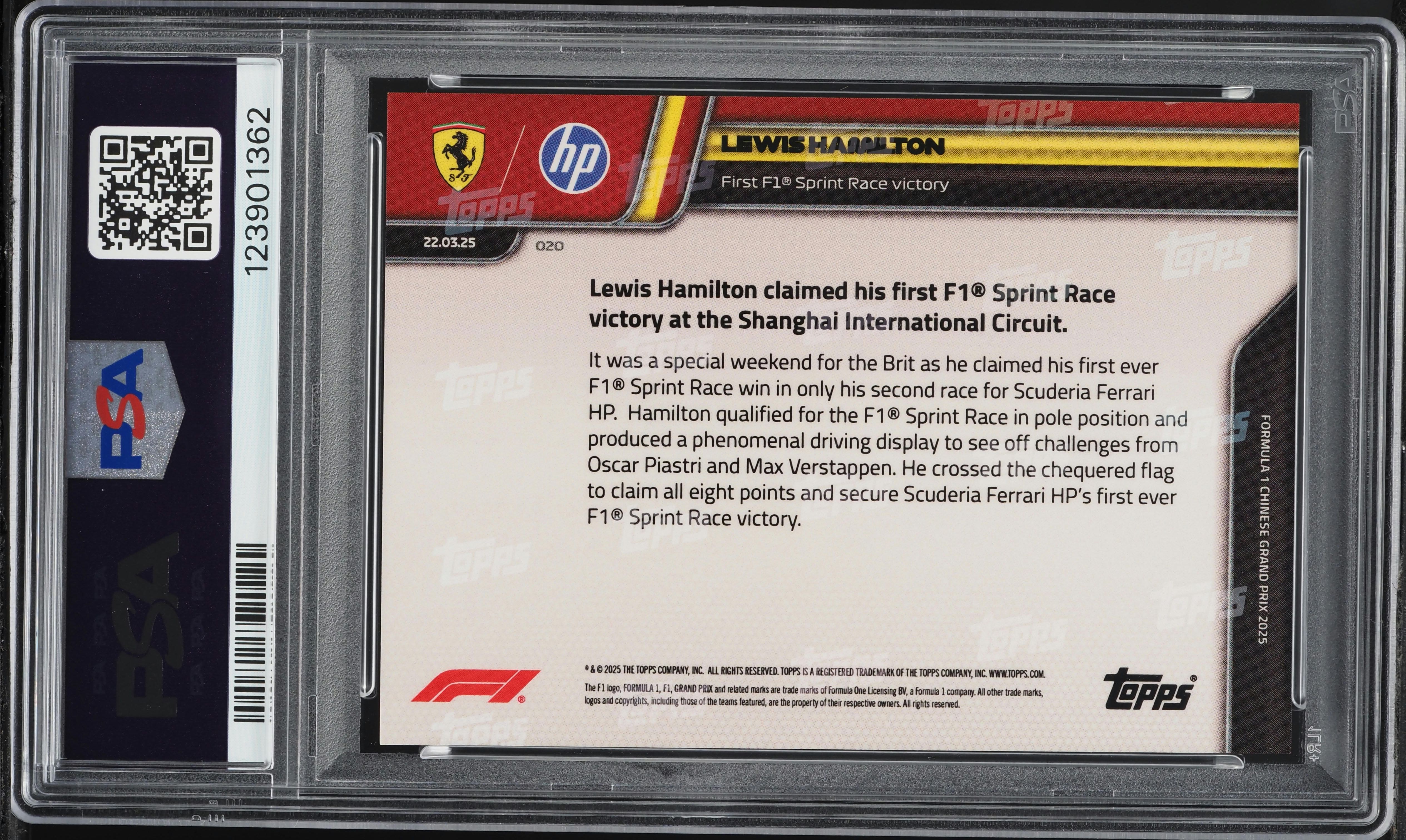 2025 Topps Now Formula 1 Orange Lewis Hamilton /25 #20 PSA 10 GEM