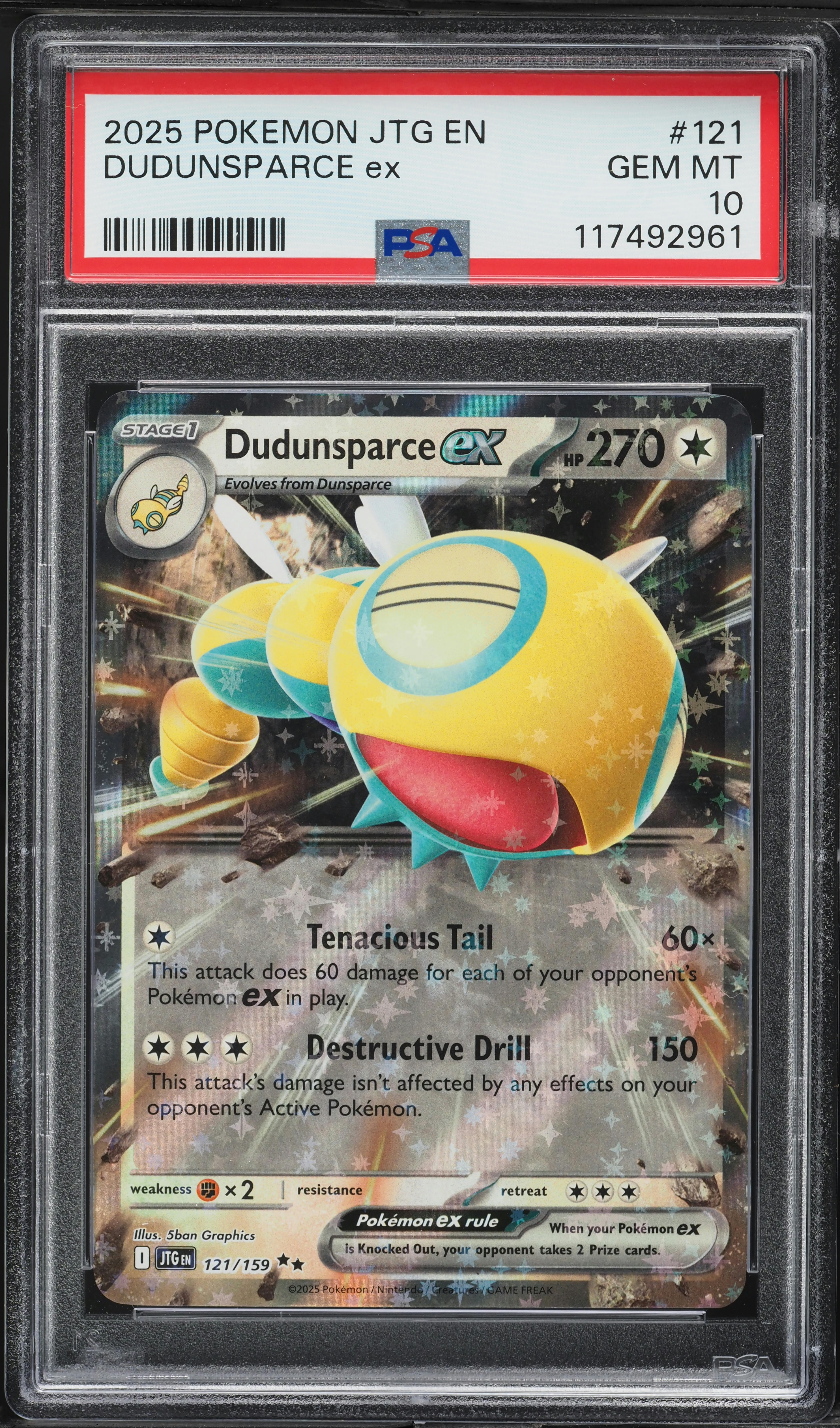 2025 Pokemon SV Journey Together Holo Dudunsparce ex #121 PSA 10