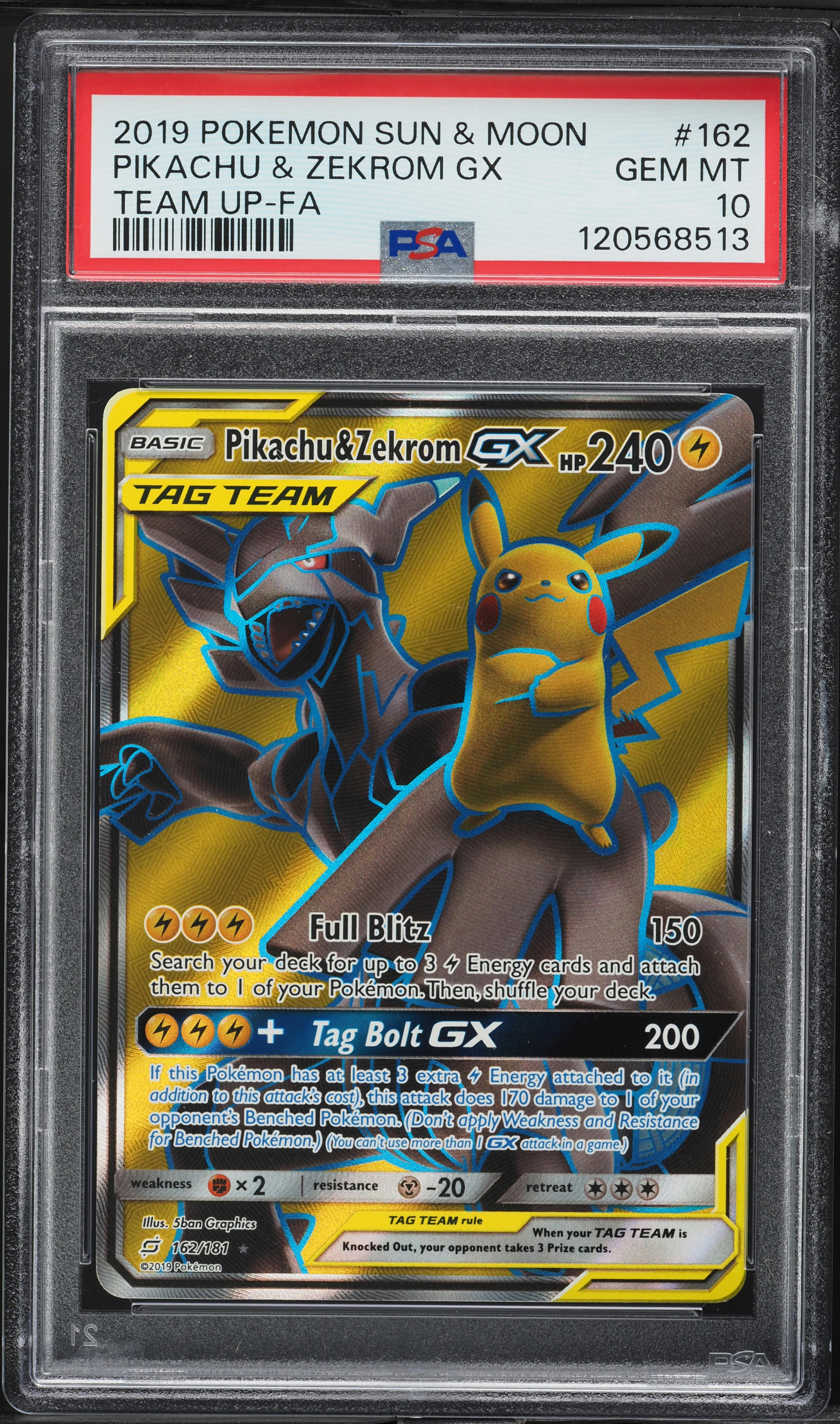 2019 Pokemon SM Team Up Full Art Pikachu & Zekrom GX #162 PSA 10 2019 Pokemon SM Team Up Full Art Pikachu & Zekrom GX #162 PSA 10