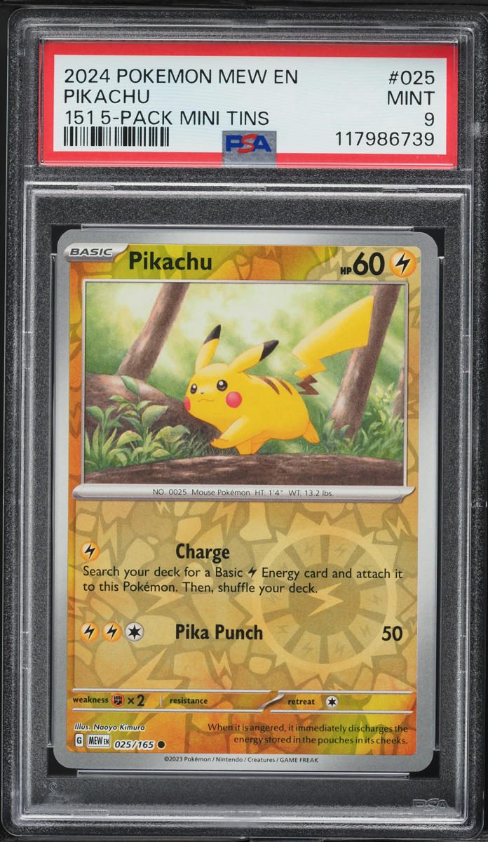 2024 Pokemon Mew En-151 5 Pack Mini Tin Pikachu #025 PSA 9 MINT