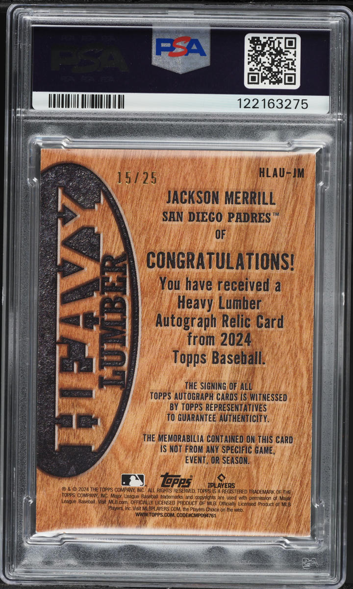 2024 Topps Heavy Lumber Jackson Merrill ROOKIE BAT PATCH AUTO /25 