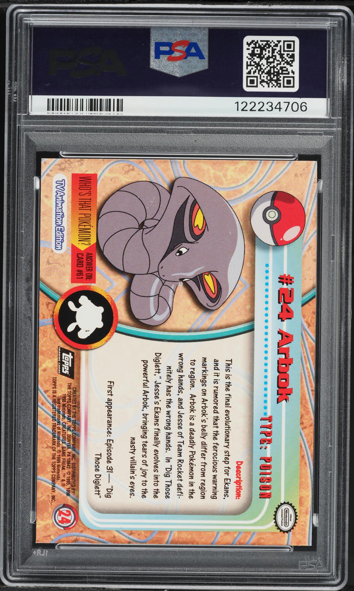 1999 Topps Pokemon TV Arbok #24 PSA 10 GEM MINT on Fanatics Collect