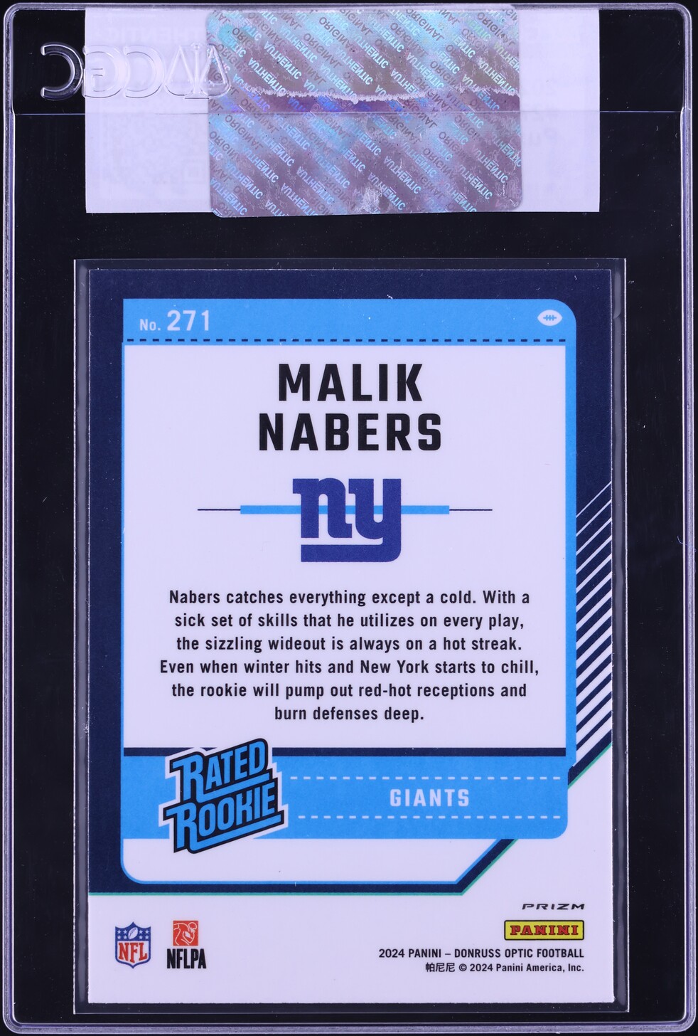 2024 Donruss Optic Purple Shock Malik Nabers ROOKIE #271 CGC AUTH