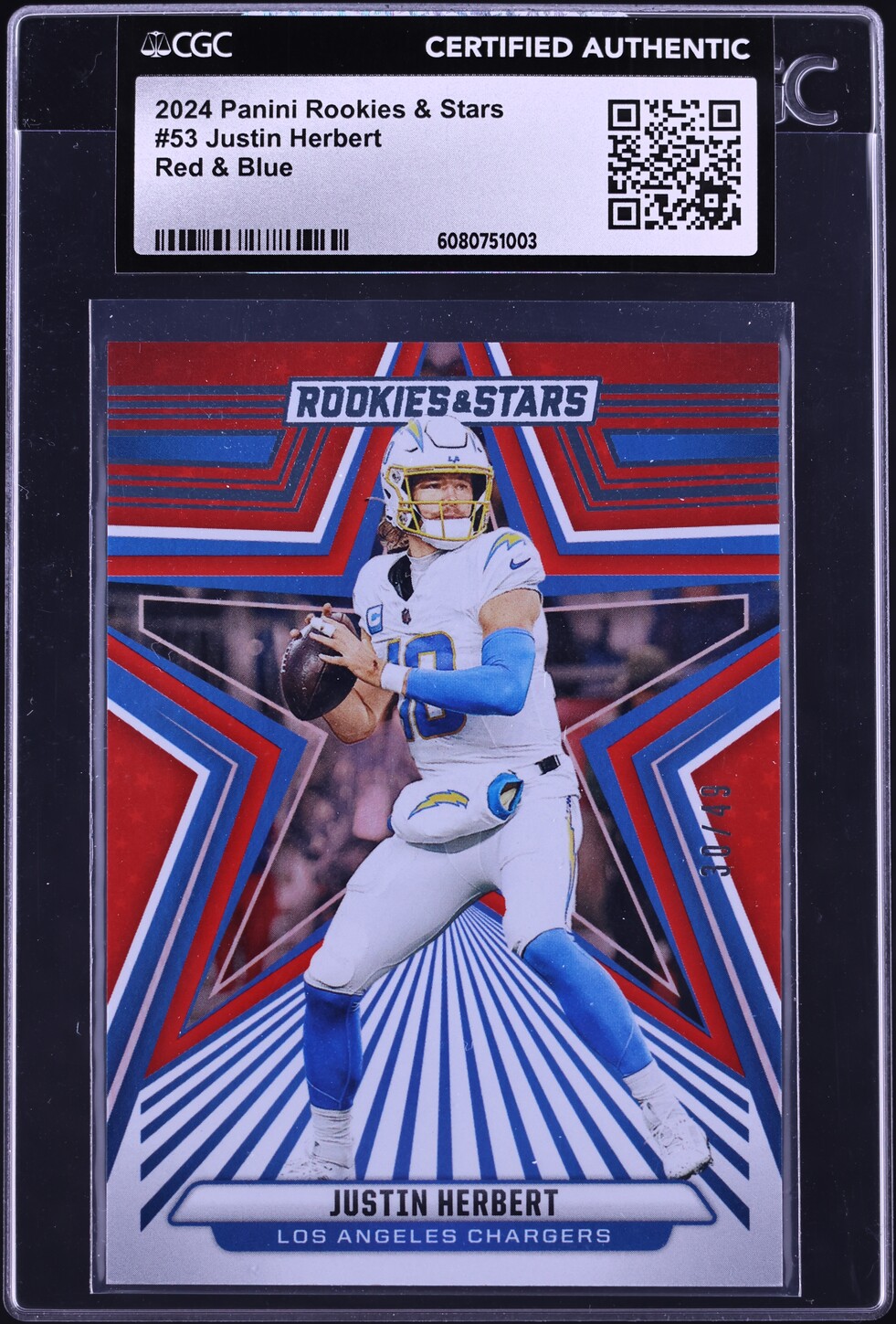 2024 Panini Rookies & Stars Red & Blue Justin Herbert /49 #53 CGC