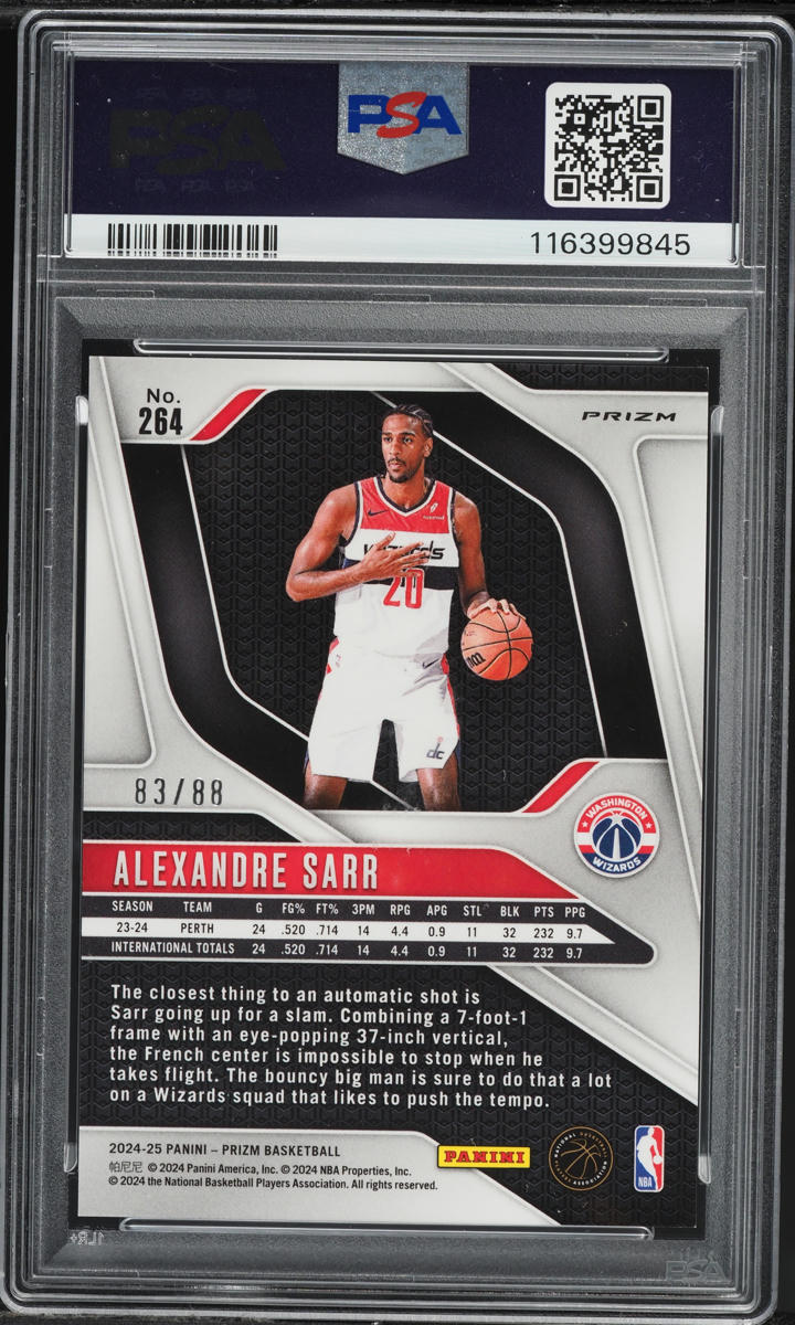 2024 Panini Prizm Dragon Year Alexandre Sarr ROOKIE /88 #264 PSA 10 GEM MINT