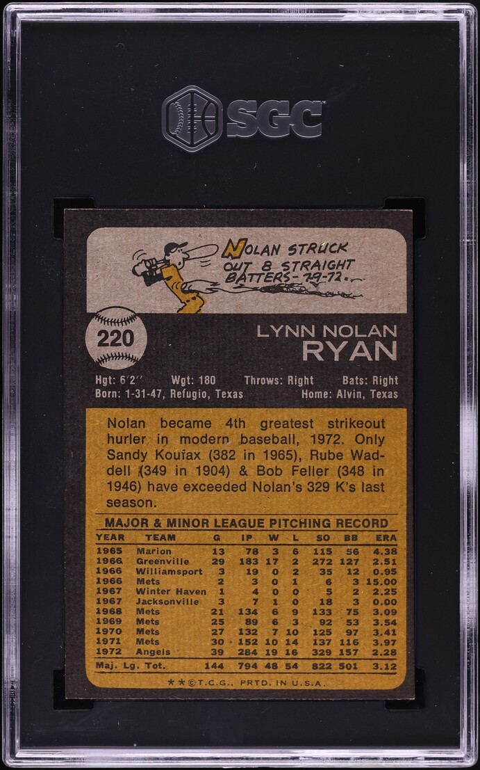 1973 Topps Nolan Ryan #220 SGC 7 NRMT