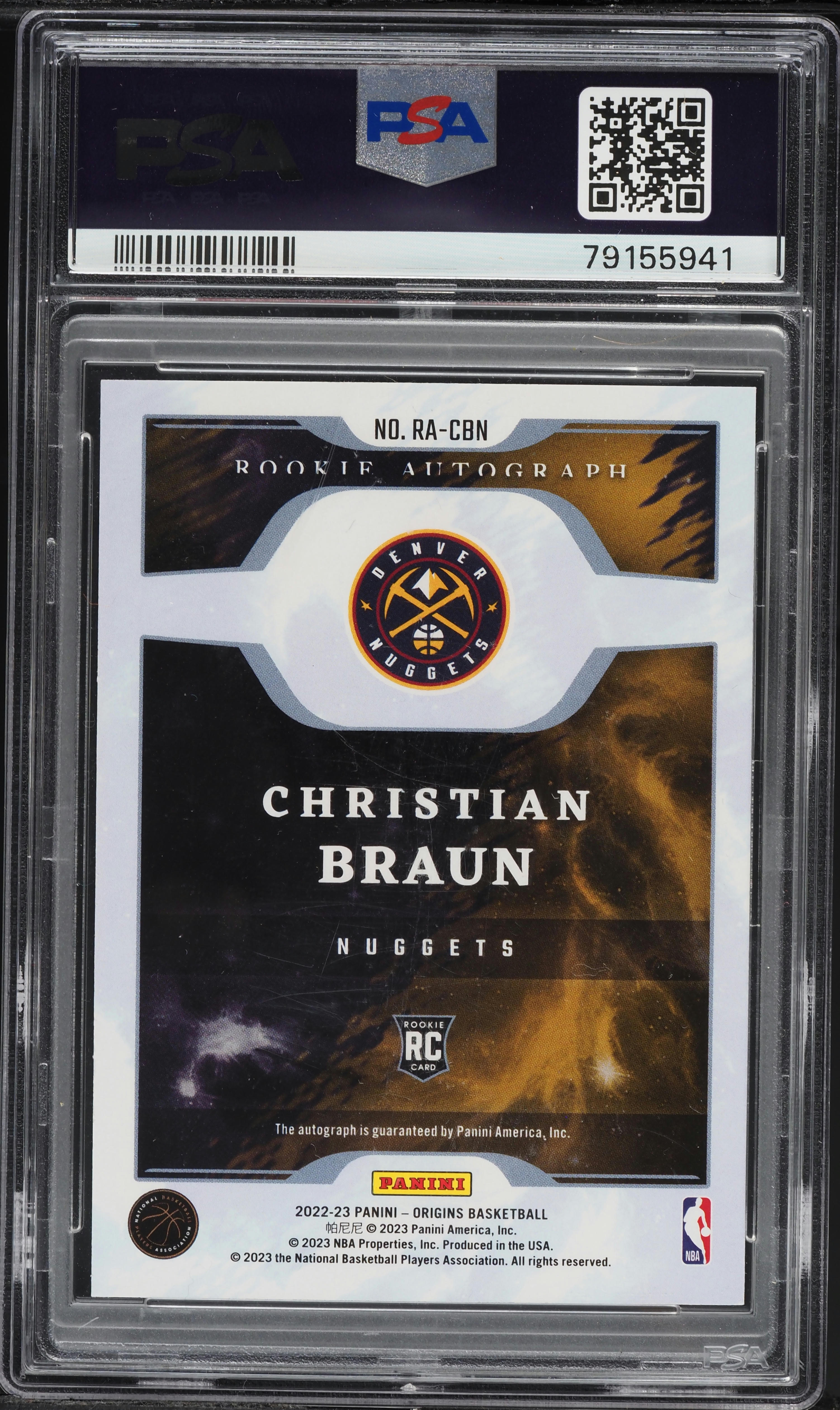 2022 Panini Origins Christian Braun ROOKIE AUTO #RACBN PSA 9 MINT