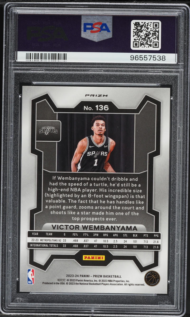 2023 Panini Prizm Silver Victor Wembanyama ROOKIE #136 PSA 10 GEM MINT