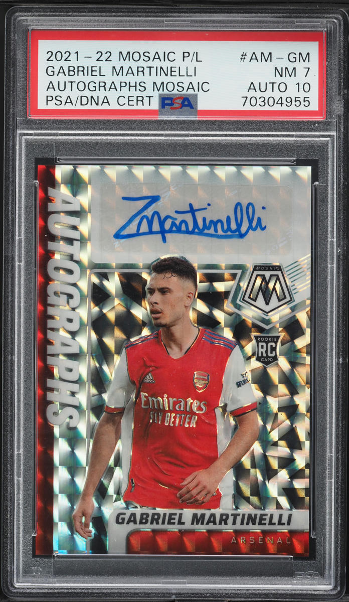 2021 Panini Mosaic Premier League Prizm Gabriel Martinelli AUTO DNA 10 PSA 7