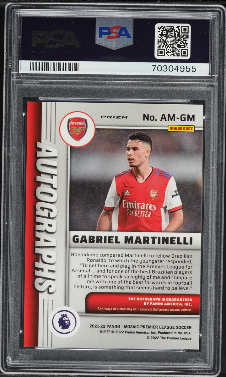 2021 Panini Mosaic Premier League Prizm Gabriel Martinelli AUTO DNA 10 PSA 7