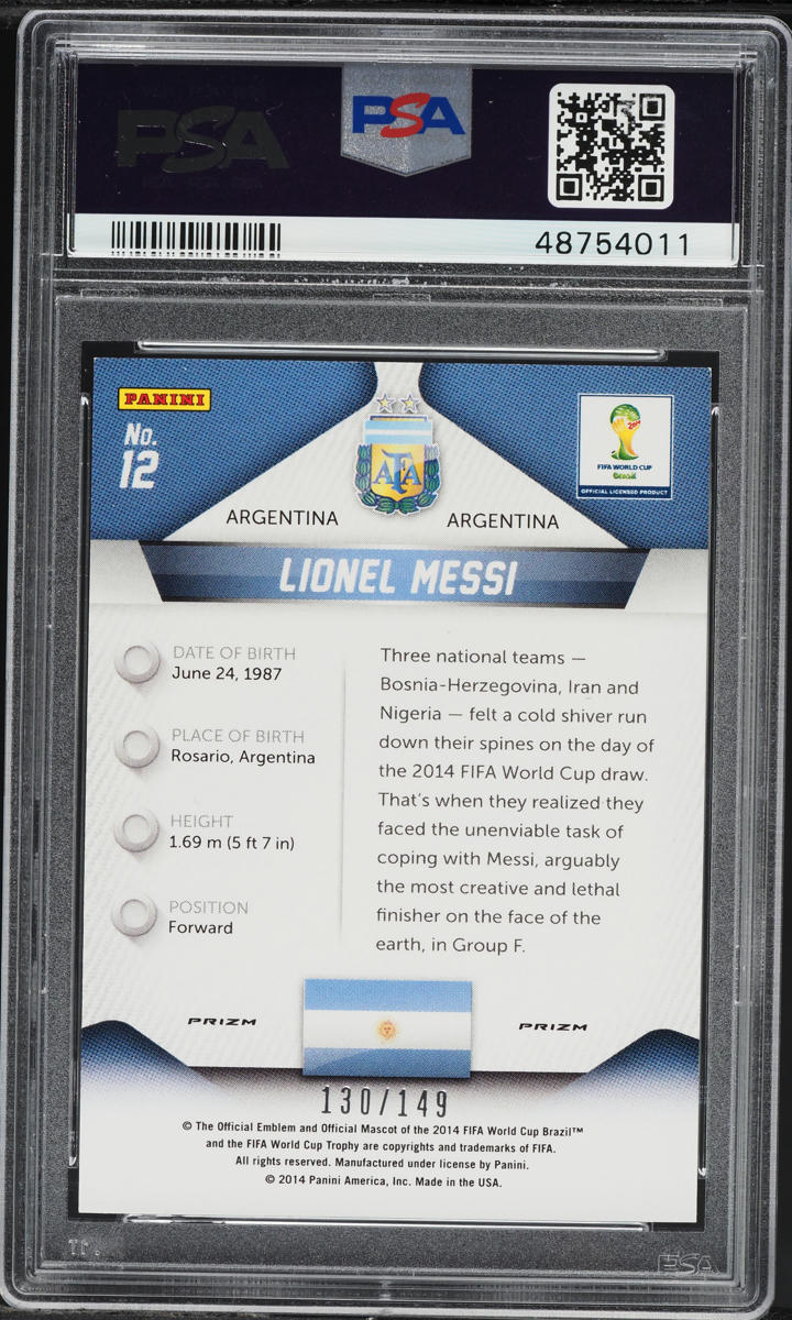 2014 Panini Prizm World Cup Red Lionel Messi /149 #12 PSA 9 MINT