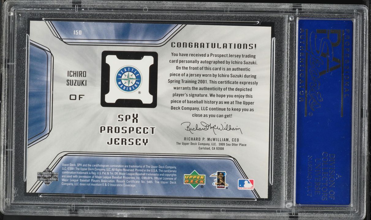 2001 SPx Signed Jersey Ichiro Suzuki ROOKIE PATCH AUTO #150 PSA 10 GEM MINT