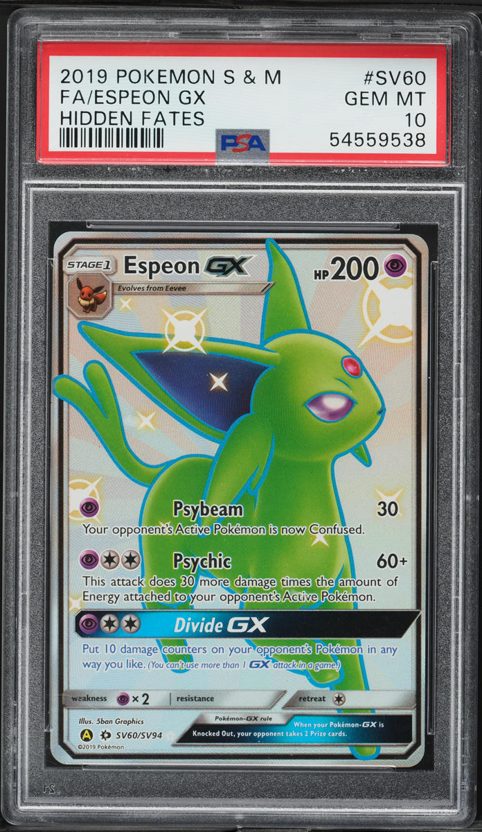 2019 Pokemon Sun & Moon Hidden Fates Espeon GX #SV60 PSA 10 GEM MINT