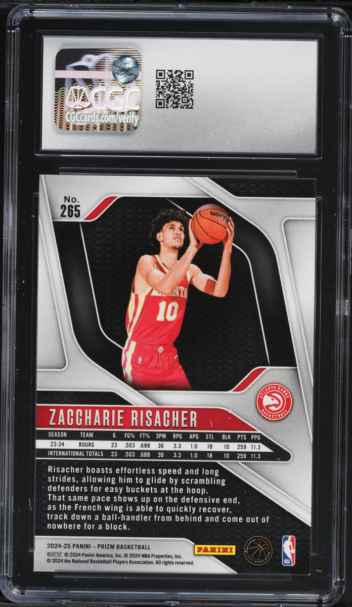2024 PANINI PRIZM RIISE リーセ 直筆サイン Choice 2024 Panini Prizm Zaccharie Risacher ROOKIE #265 CGC 9 MINT on