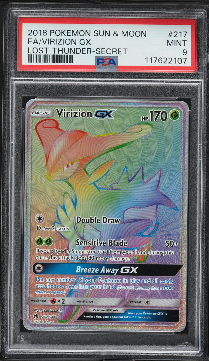 2018 Pokemon Sun & Moon Lost Thunder Rainbow Rare Virizion GX #217