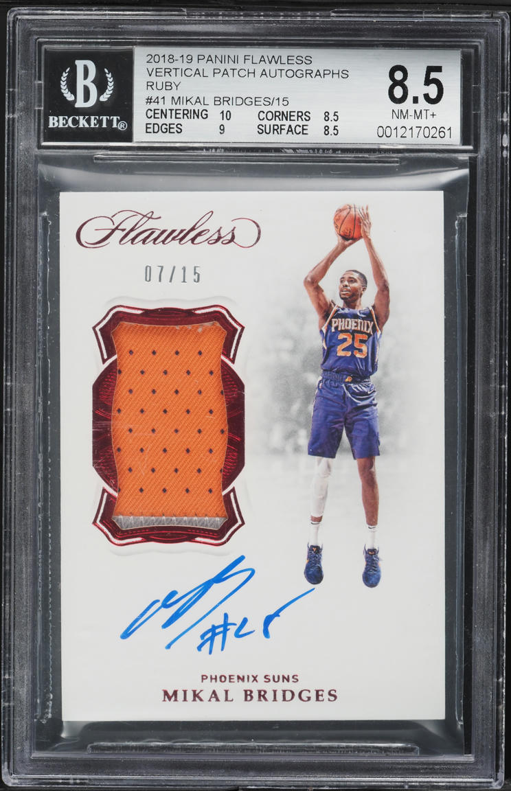 2018 Panini Flawless Vertical Ruby Mikal Bridges PATCH AUTO /15 #41 BGS 8.5