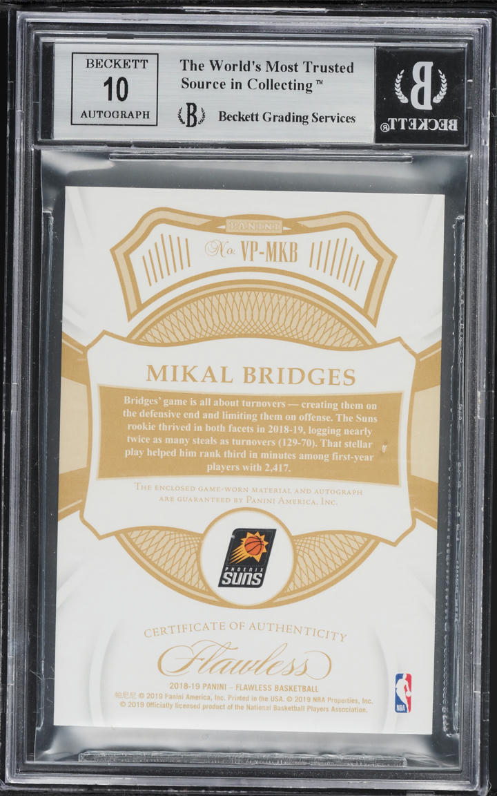 2018 Panini Flawless Vertical Ruby Mikal Bridges PATCH AUTO /15 #41 BGS 8.5