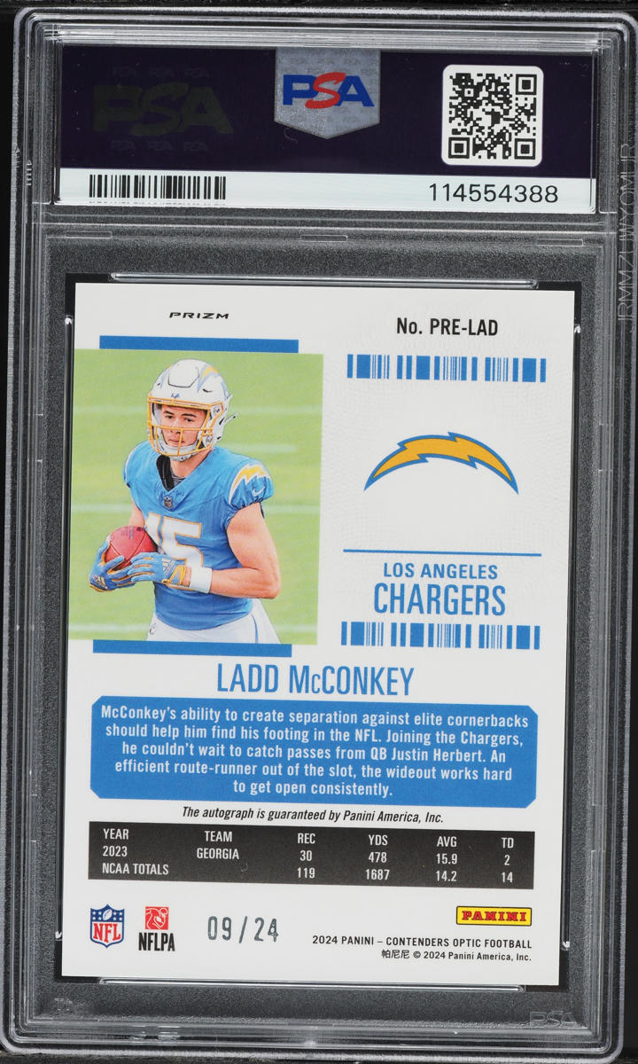 2024 Panini Zenith Contenders Optic Ticket Ladd McConkey ROOKIE AUTO /24 PSA 10
