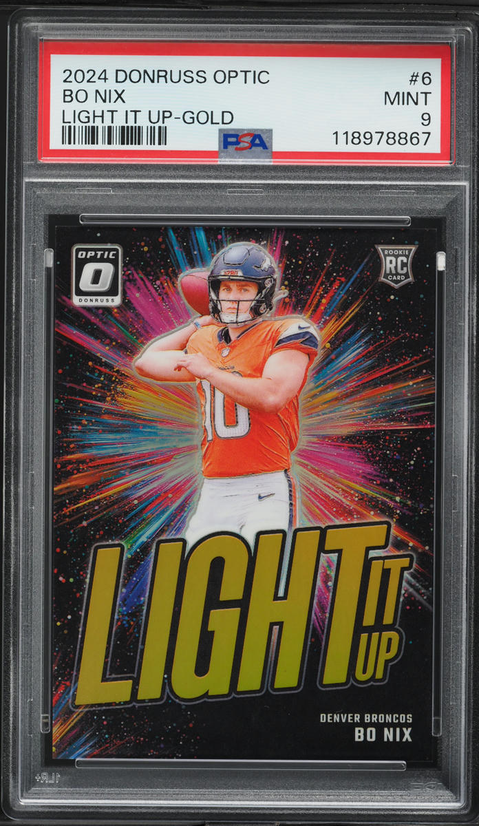 2024 Donruss Optic Light It Up Gold Bo Nix ROOKIE /10 #6 PSA 9