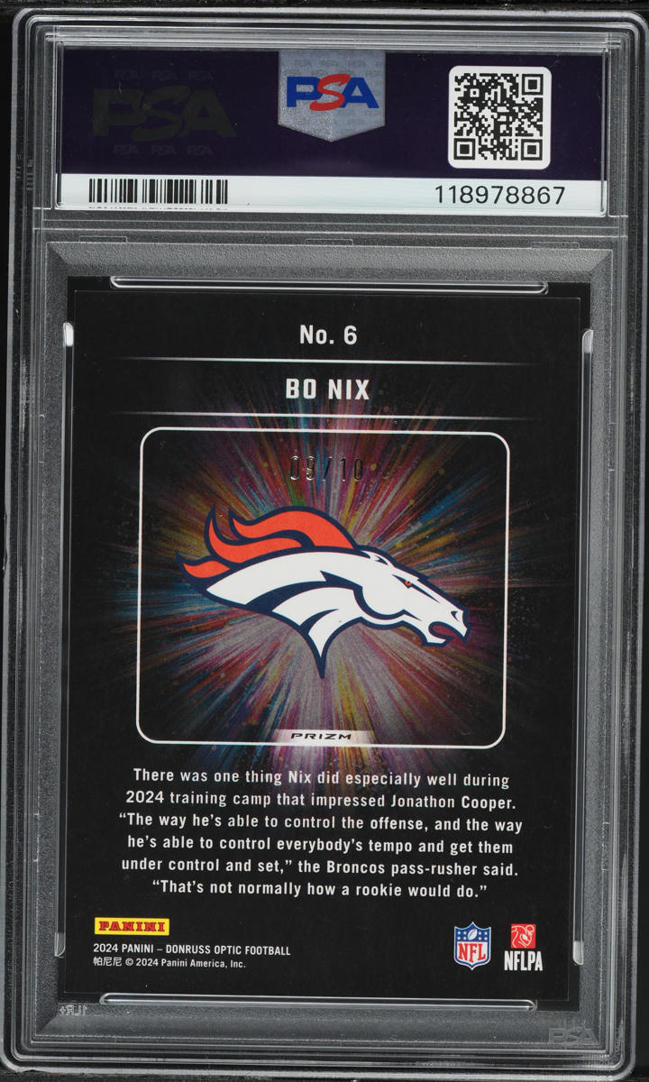 2024 Donruss Optic Light It Up Gold Bo Nix ROOKIE /10 #6 PSA 9 MINT