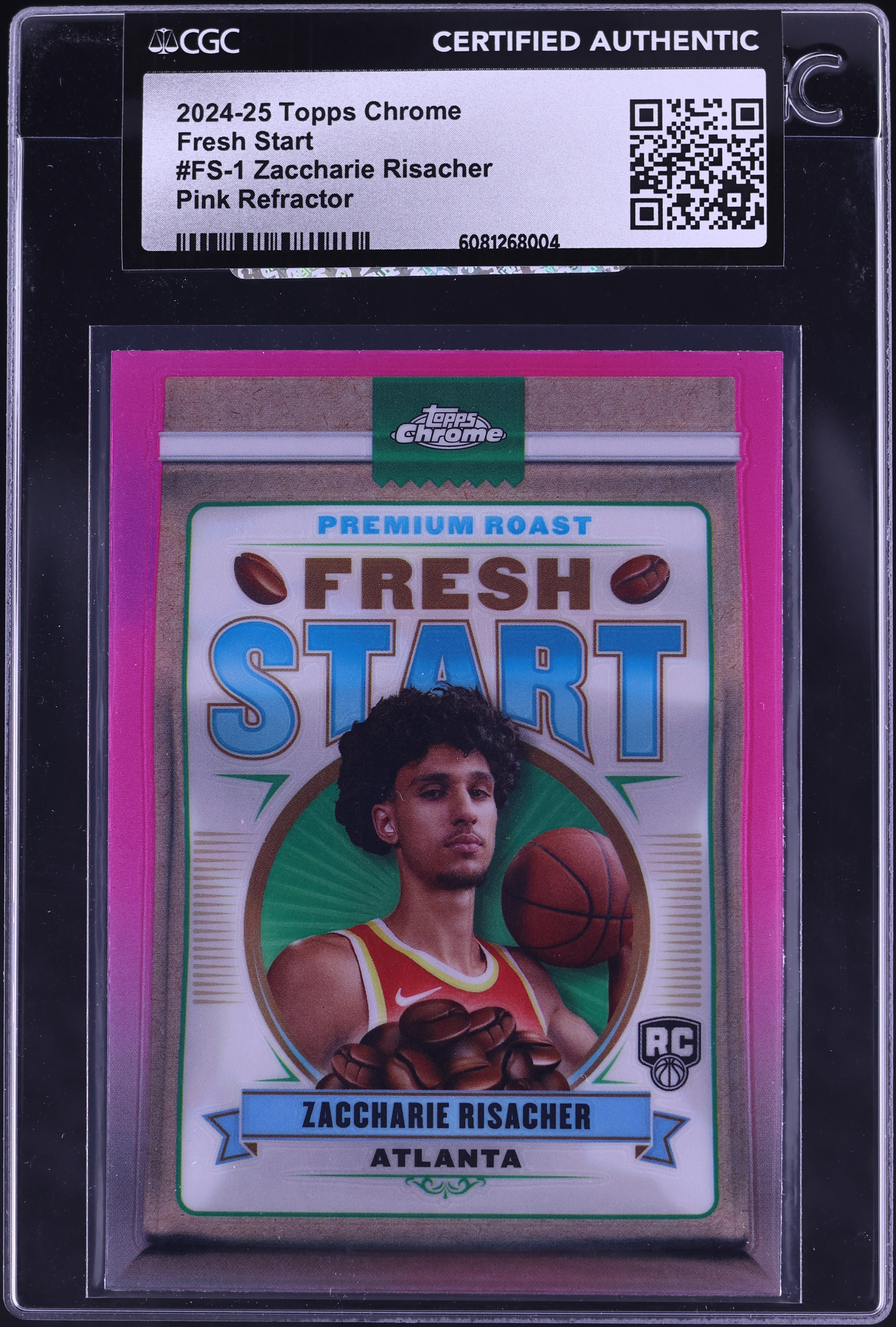 2024 Topps Chrome Basketball Pink Refractor Zaccharie Risacher #FS-1 CGC AUTH