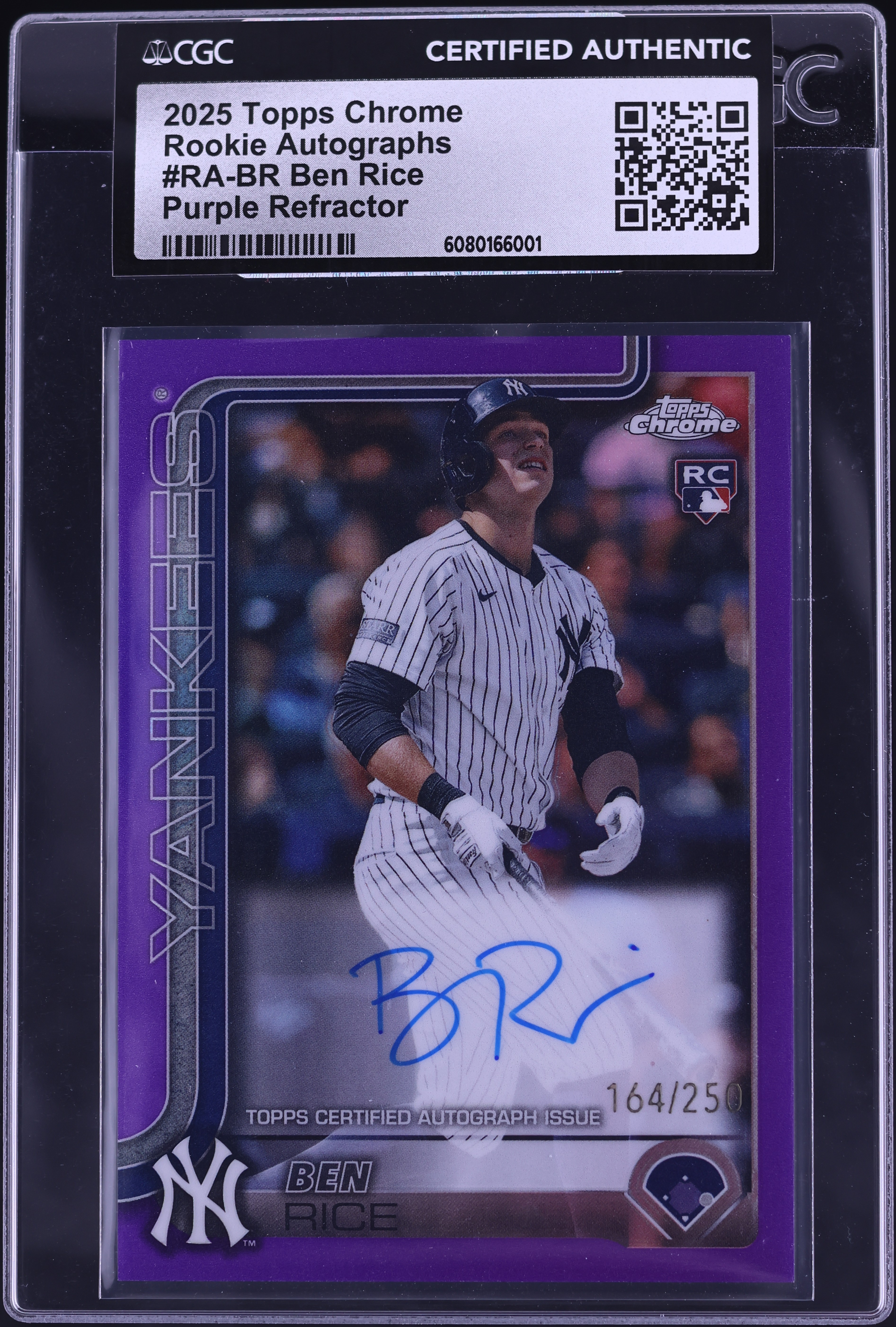 2025 Topps Chrome Purple Refractor Ben Rice ROOKIE AUTO /250 #RA