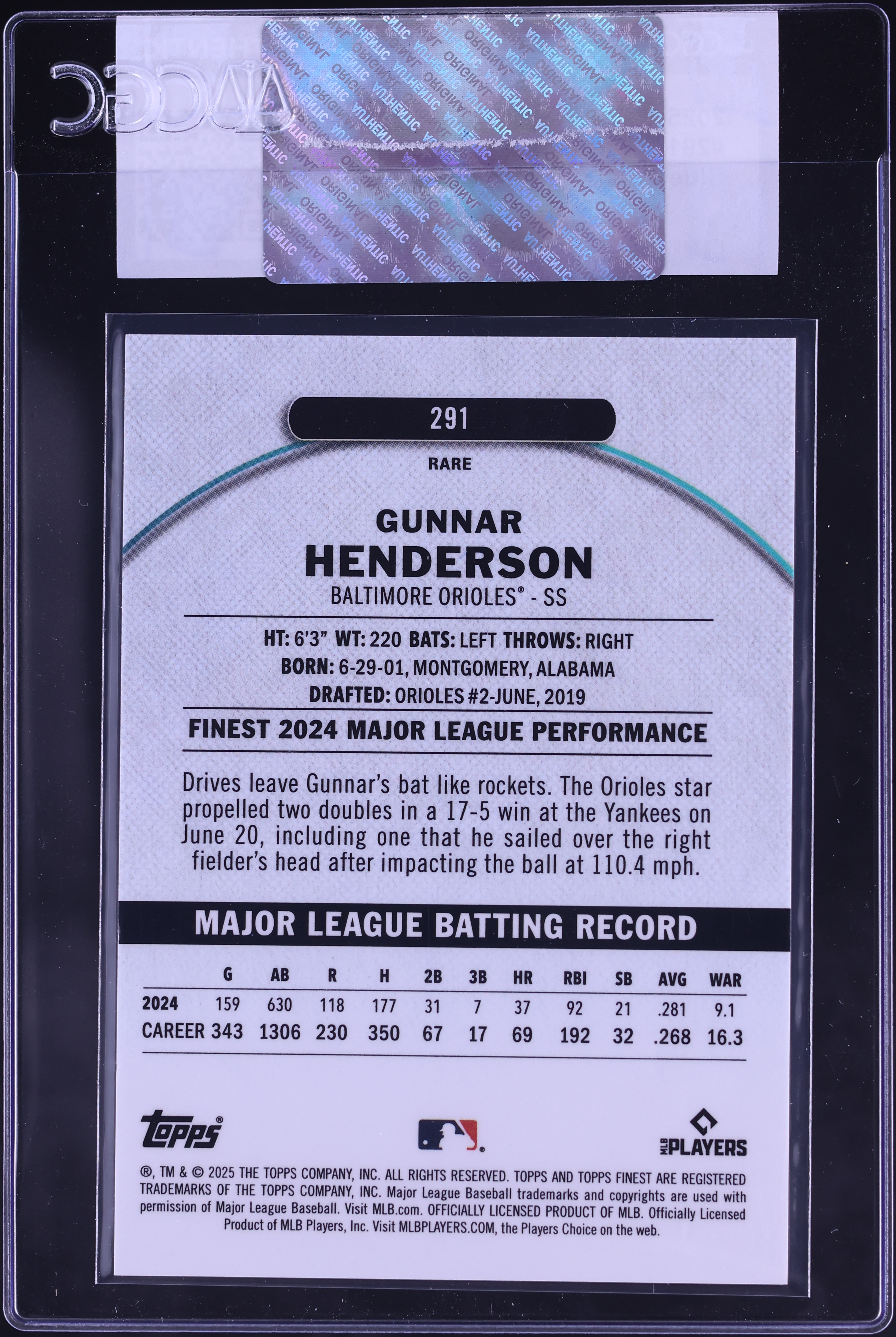 2025 Finest Blue Checkerboard Refractor Gunnar Henderson /49 #291