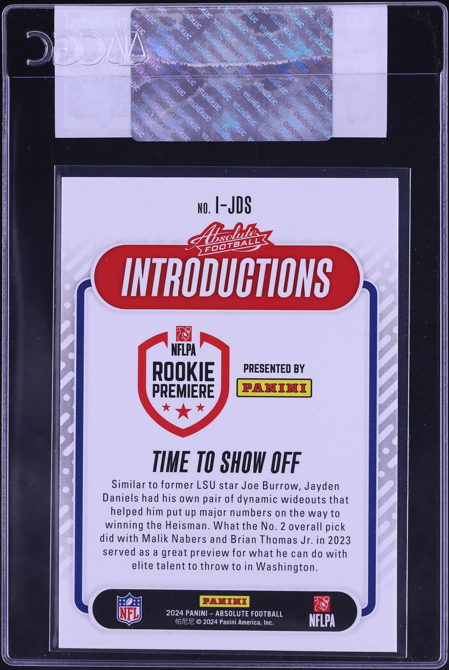 2024 Absolute Introductions Jayden Daniels ROOKIE #I-JDS CGC AUTH