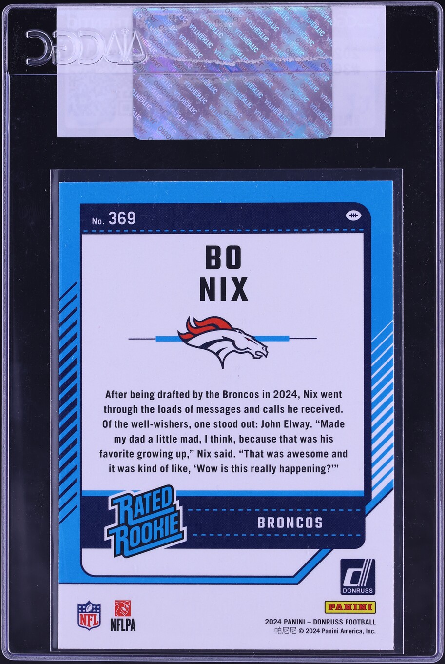 2024 Donruss Football Bo Nix ROOKIE #369 CGC AUTH