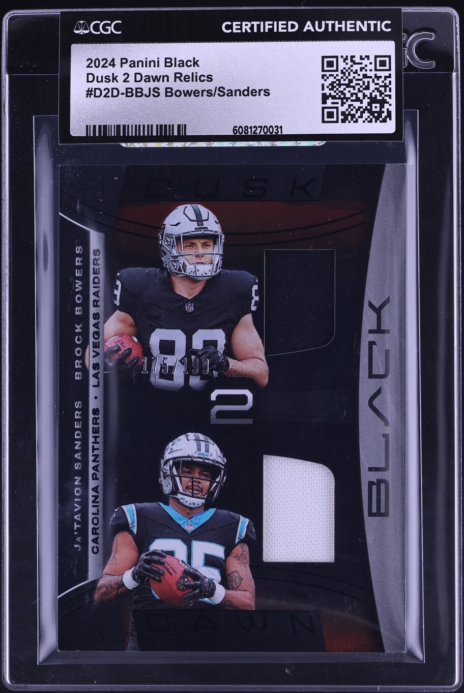 2024 Panini Black Brock Bowers Ja'Tavion Sanders ROOKIE RELIC /199 CGC AUTH