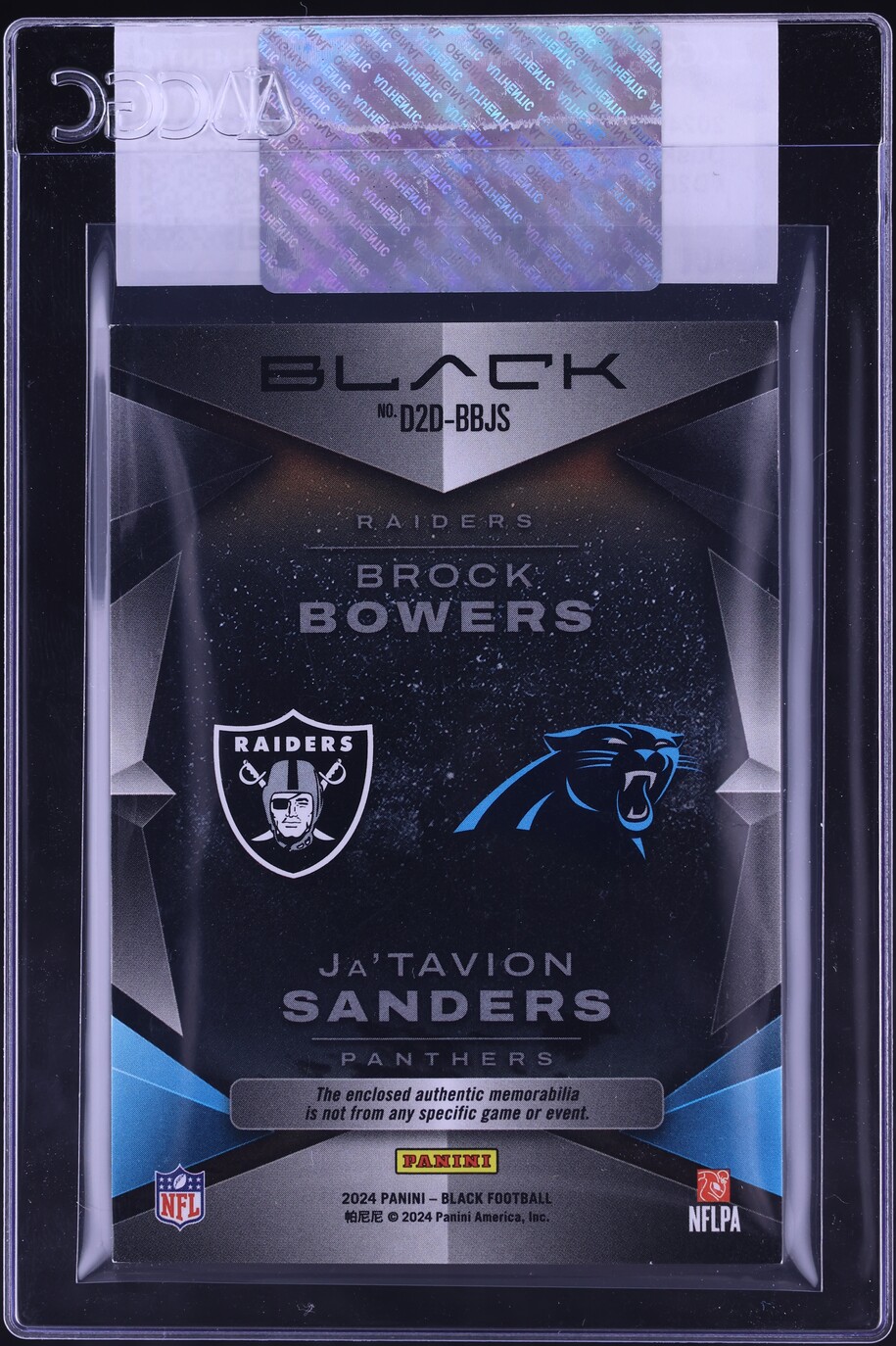 2024 Panini Black Brock Bowers Ja'Tavion Sanders ROOKIE RELIC /199 CGC AUTH