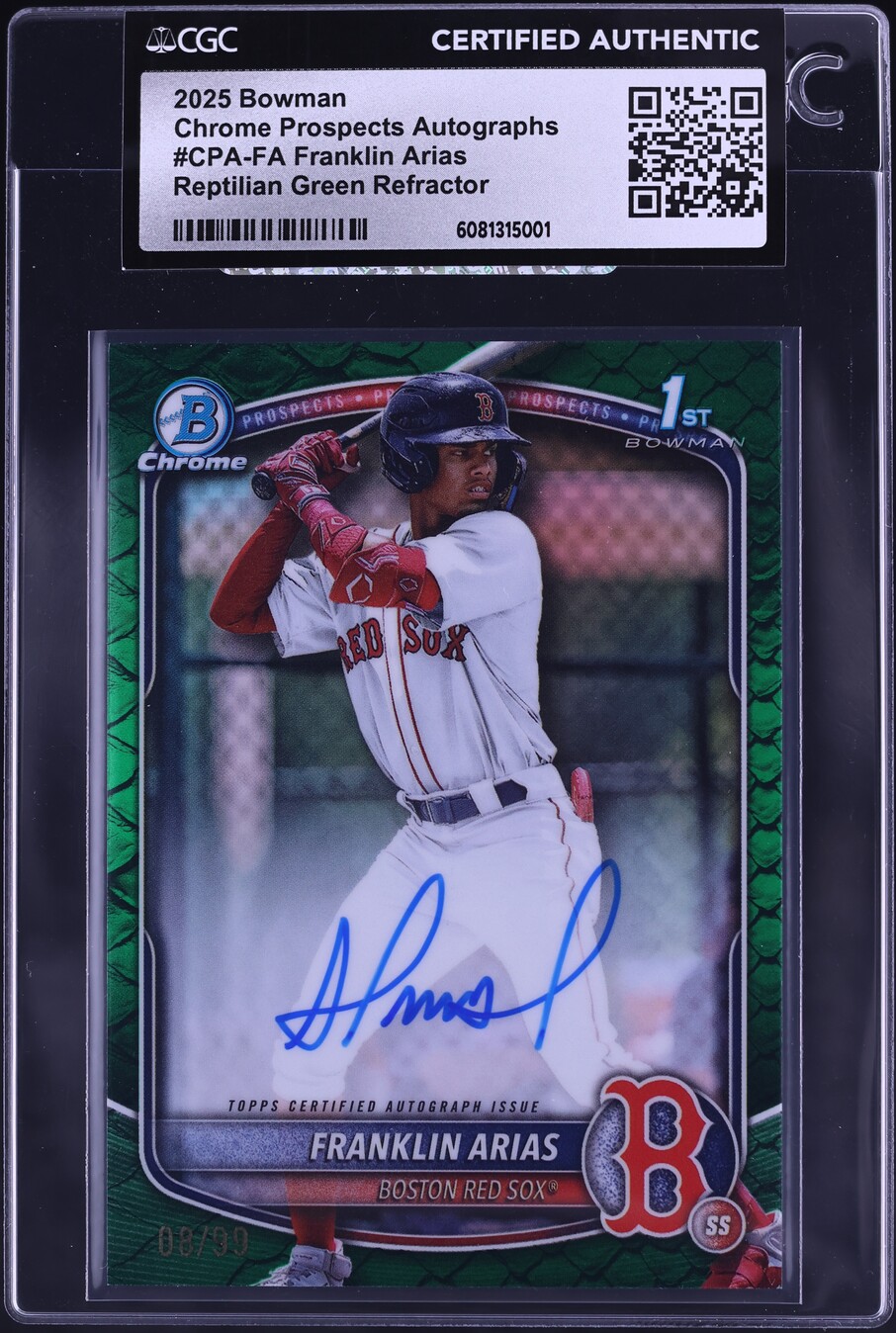 2025 Bowman Chrome Reptilian Green Ref Franklin Arias PROSPECT AUTO /99 CGC AUTH