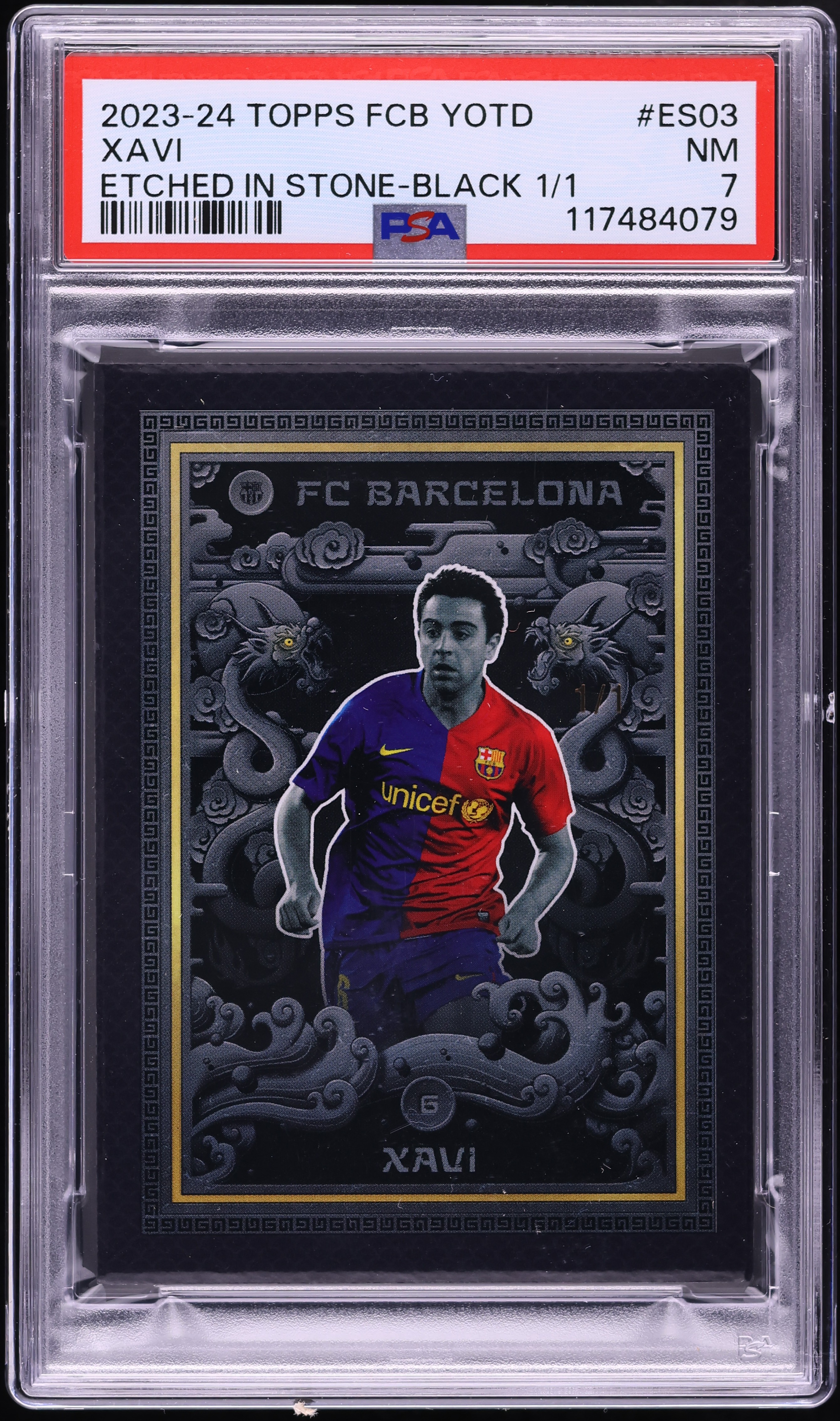 2023 Topps FC Barcelona Year Of Dragon Etched In Stone Black Xavi
