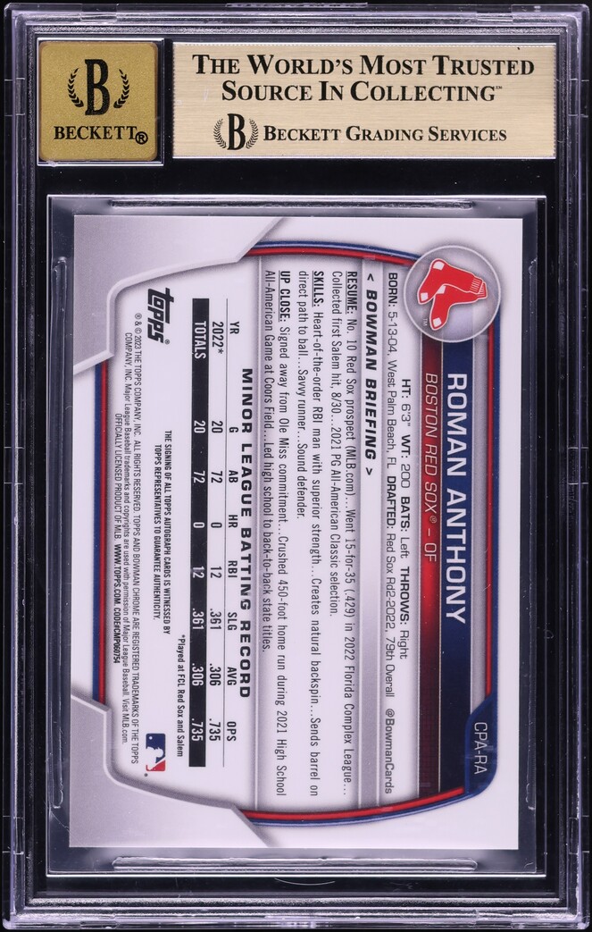 2023 Bowman Chrome Orange Refractor Roman Anthony PROSPECT AUTO /25 BGS 9.5