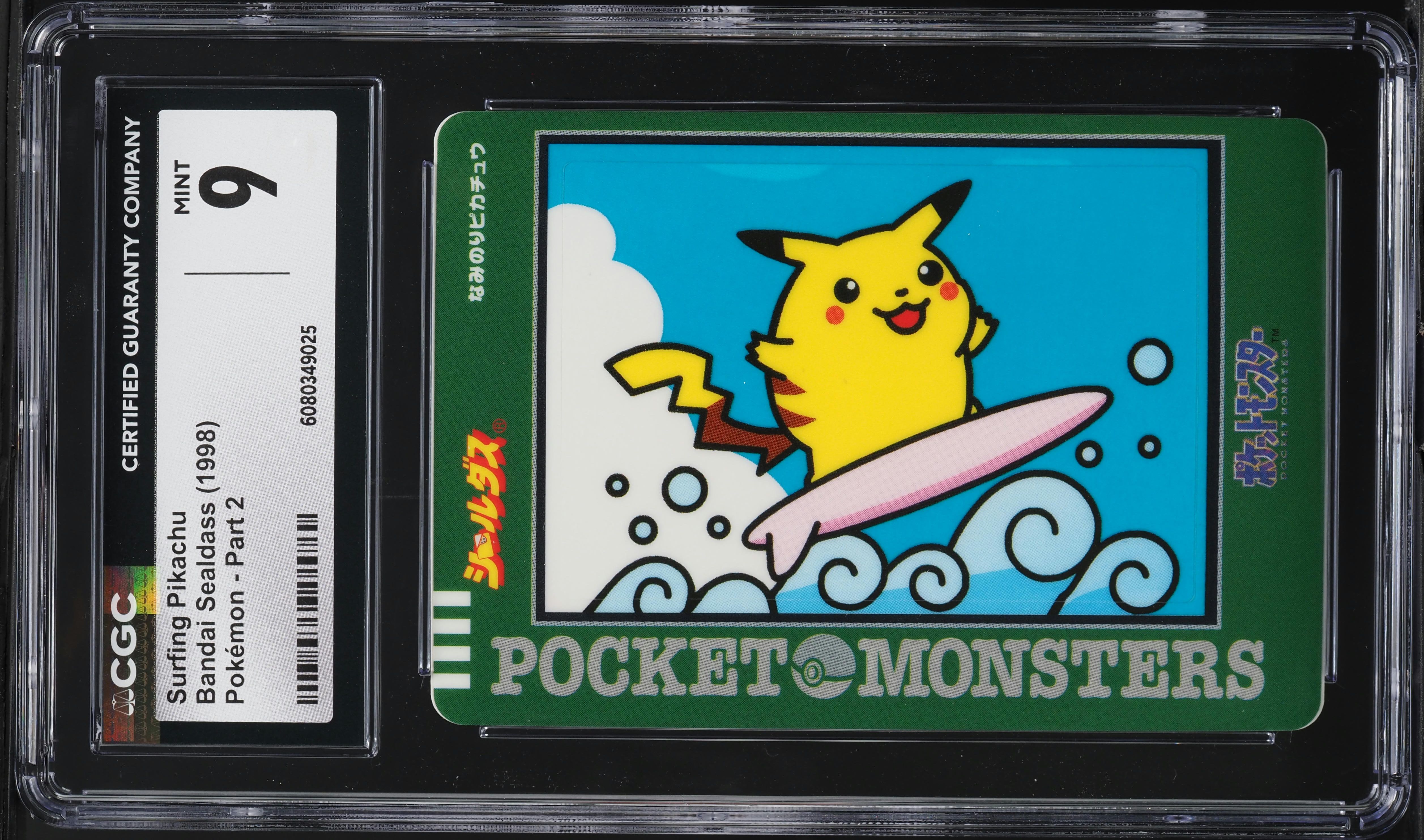1997 Pokemon Japanese Bandai Sealdass Sticker Surfing Pikachu CGC