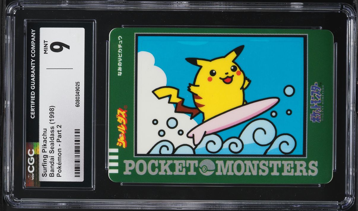 1997 Pokemon Japanese Bandai Sealdass Sticker Surfing Pikachu CGC
