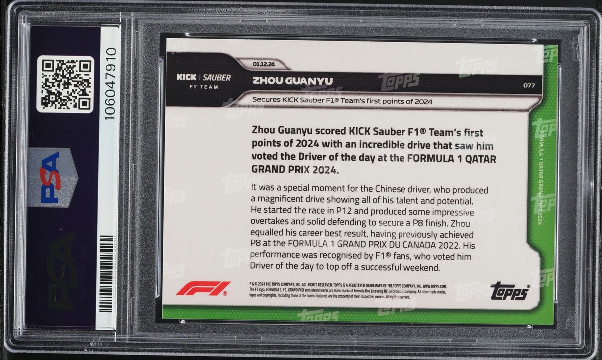 2024 Topps Now Formula 1 Zhou Guanyu #77 PSA 10 GEM MINT