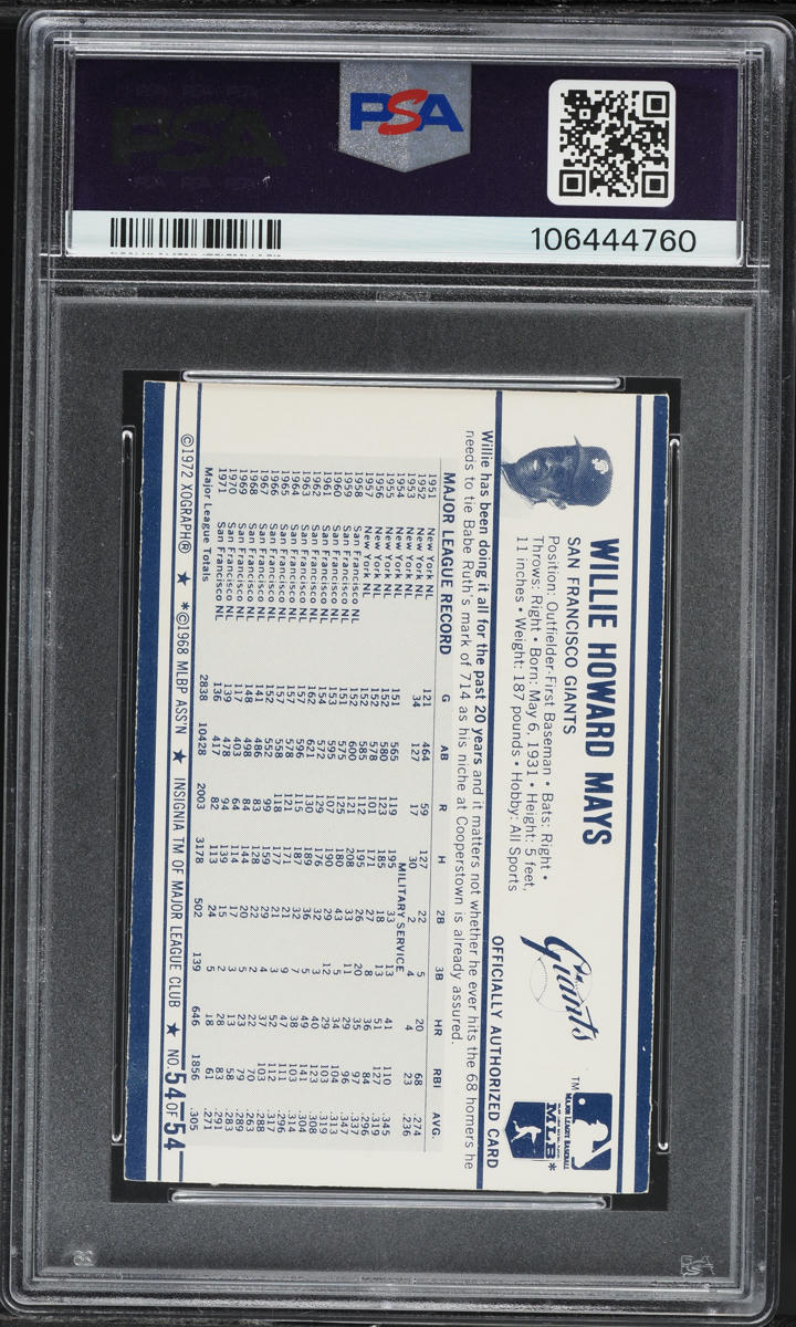 1972 Kellogg's Willie Mays #54 PSA 8 NM-MT
