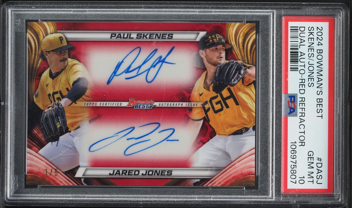 2024 Bowman Best Dual Red Refractor Paul Skenes Jared Jones AUTO /5 #DASJ PSA 10 GEM MINT