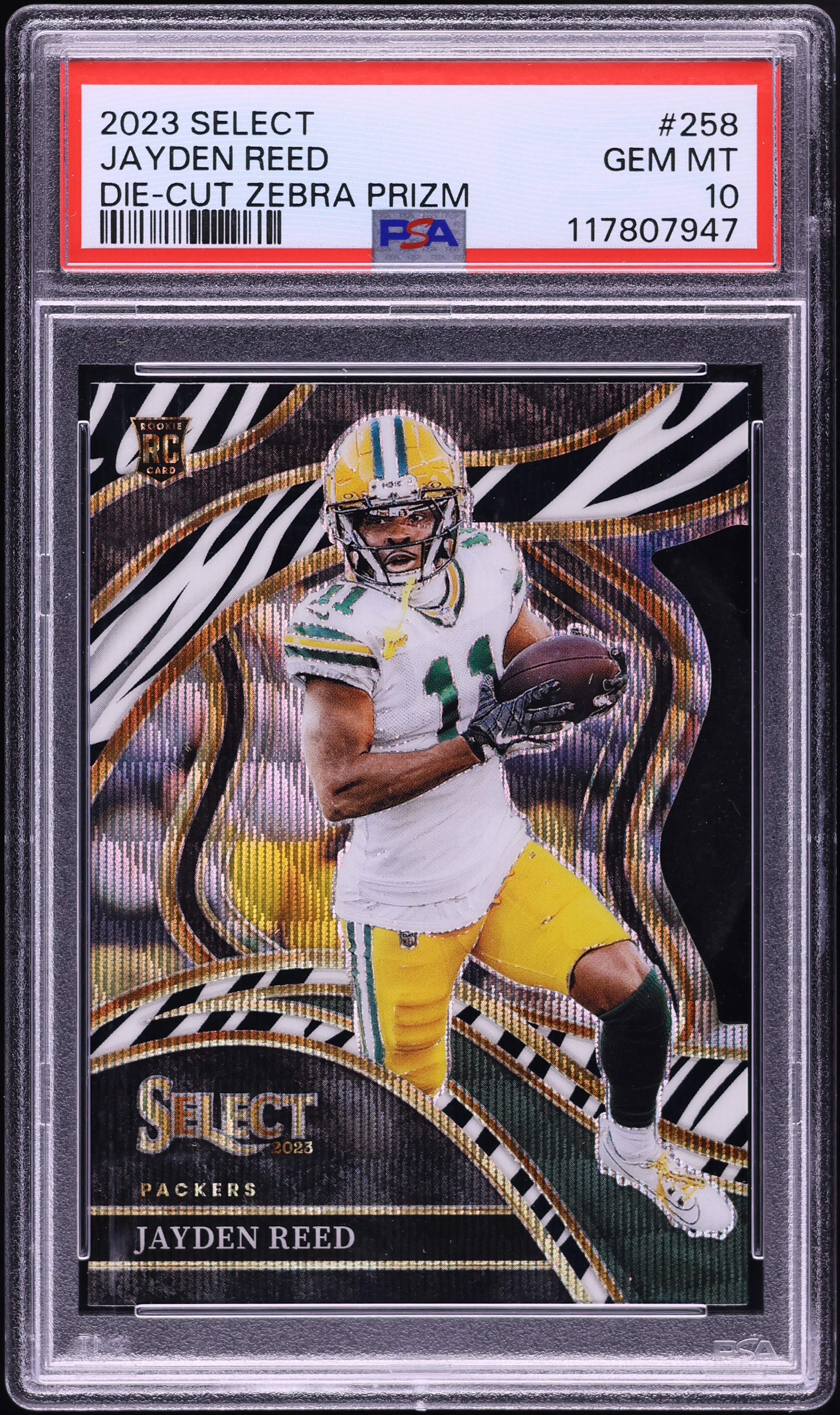 2023 Select Club Level Zebra Prizm Die-Cut Jayden Reed ROOKIE #258 2023 Select Club Level Zebra Prizm Die-Cut Jayden Reed ROOKIE #258