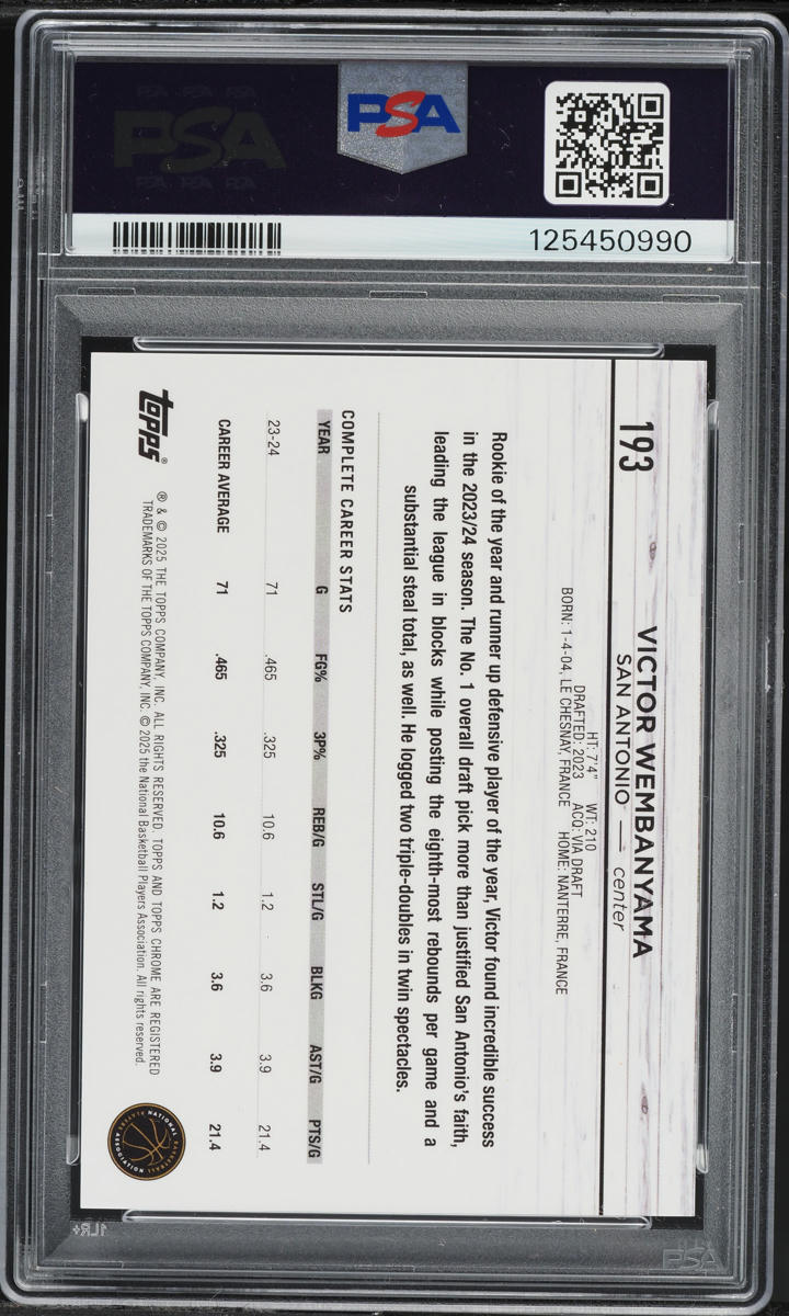 2024 Topps Chrome Orange Refractor Victor Wembanyama /25 #193 PSA 9 MINT