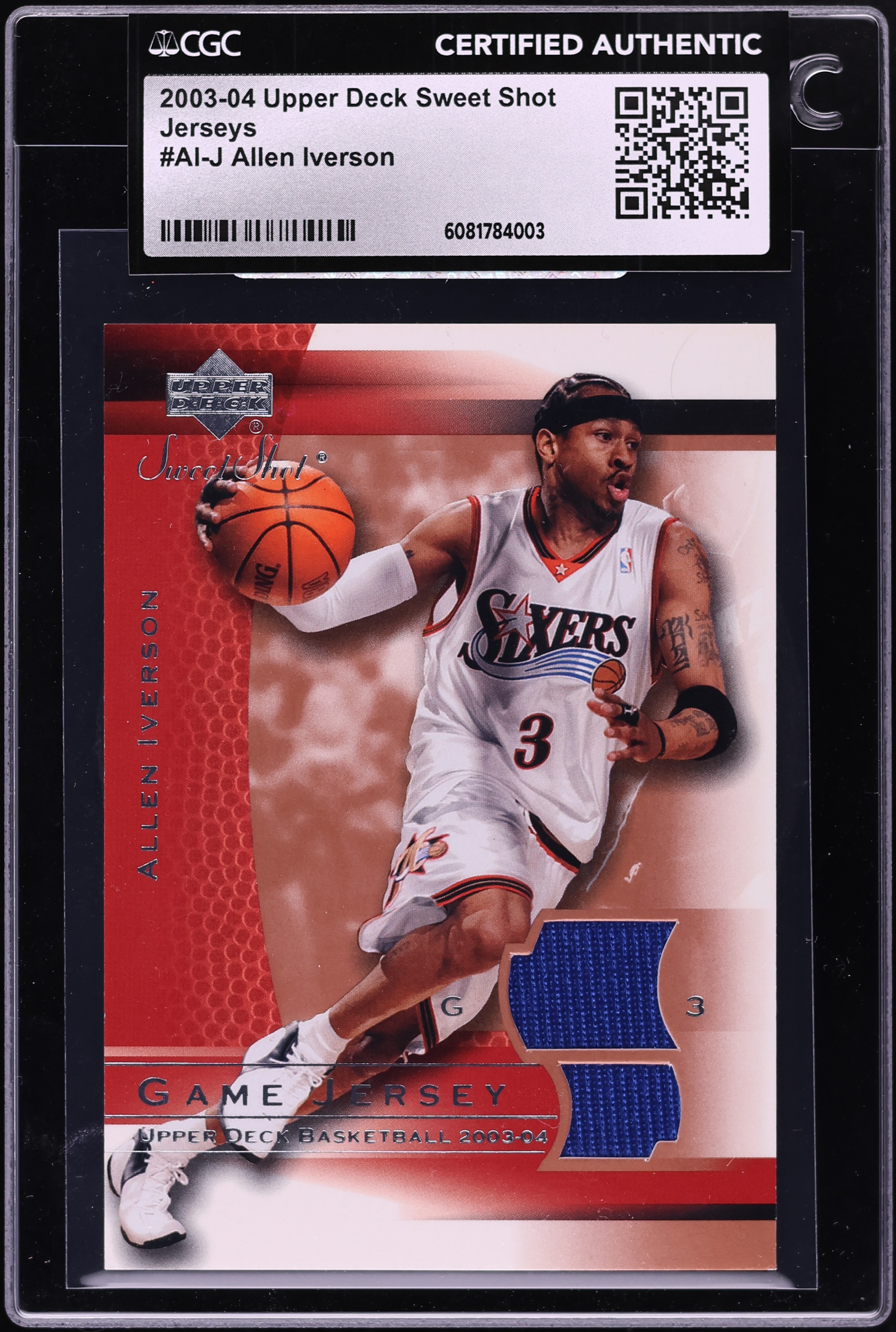 2003 Upper Deck Sweet Shot Allen Iverson PATCH #AI-J CGC AUTH on
