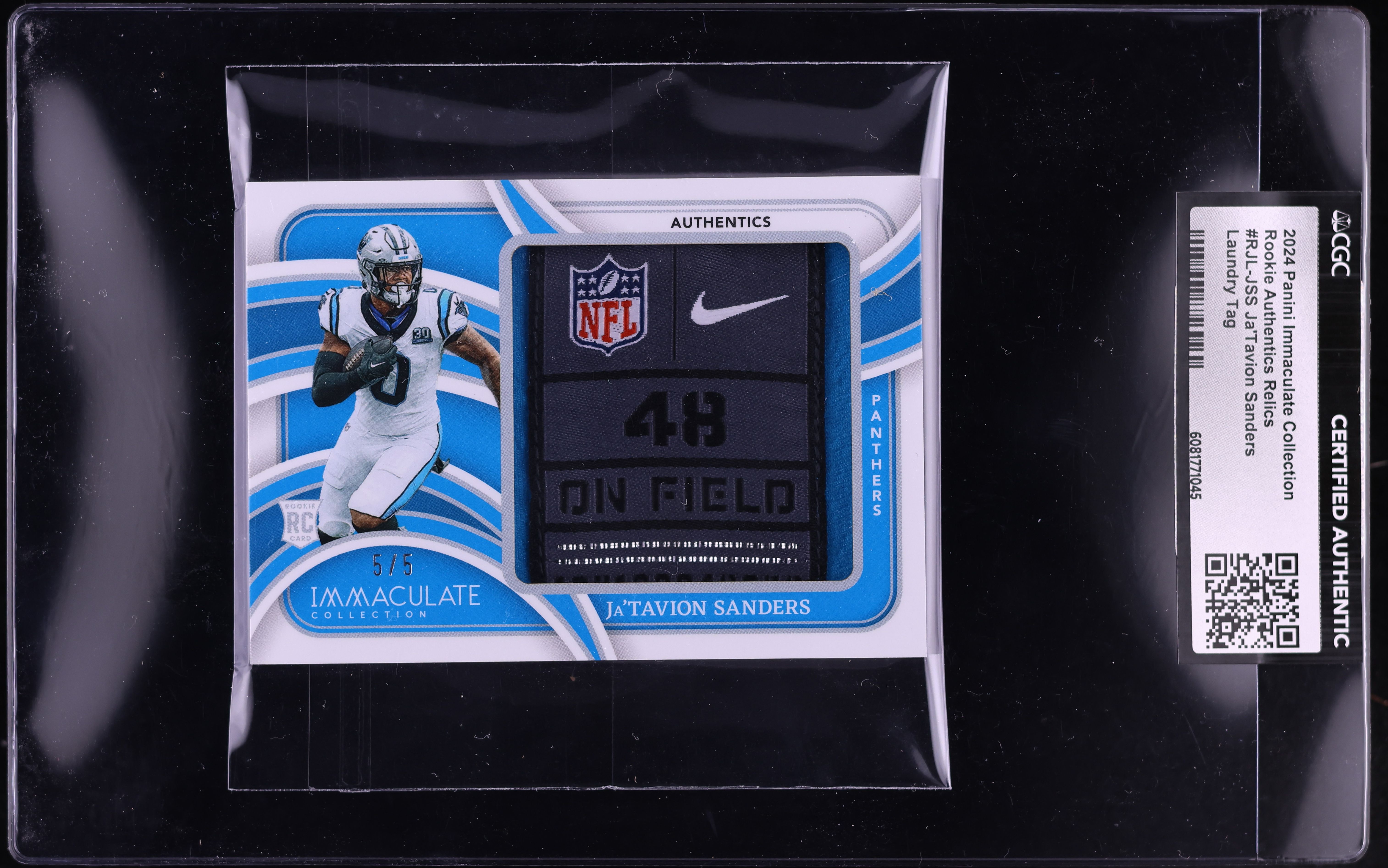 2024 Immaculate Collection Laundry Ja'Tavion Sanders ROOKIE PATCH