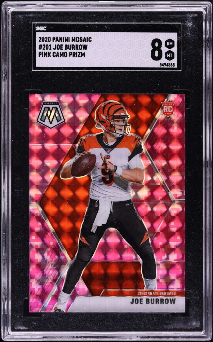 2020 Panini Mosaic Pink Camo Prizm Joe Burrow ROOKIE #201 SGC 8 NM