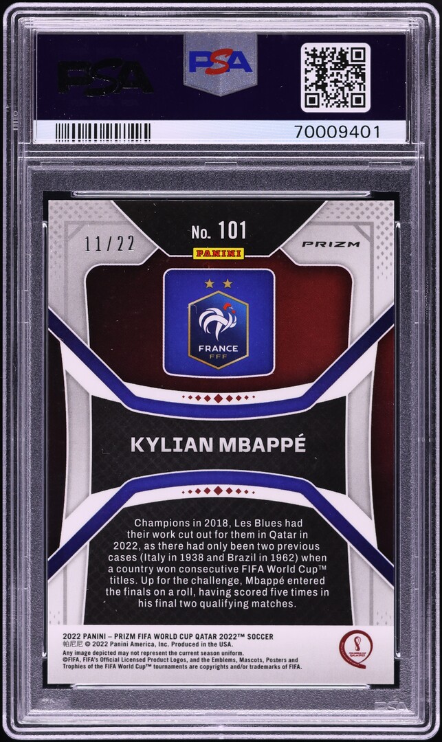 2022 Panini Prizm World Cup Qatar Maroon Kylian Mbappe /22 #101 PSA 10 GEM MINT