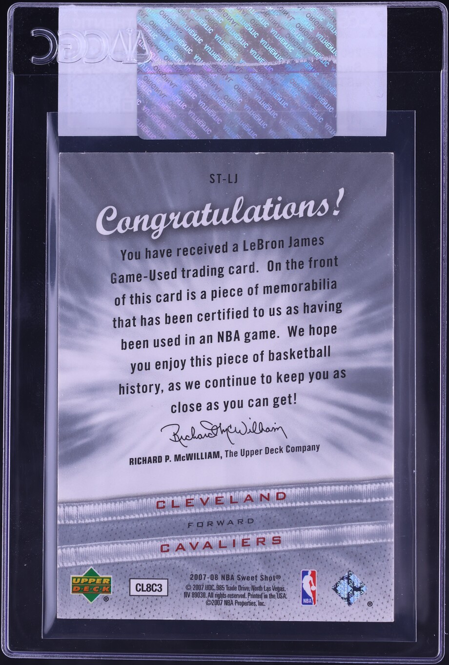 2007 Upper Deck Sweet Shot Sweet Stitches LeBron James PATCH #ST-LJ CGC AUTH