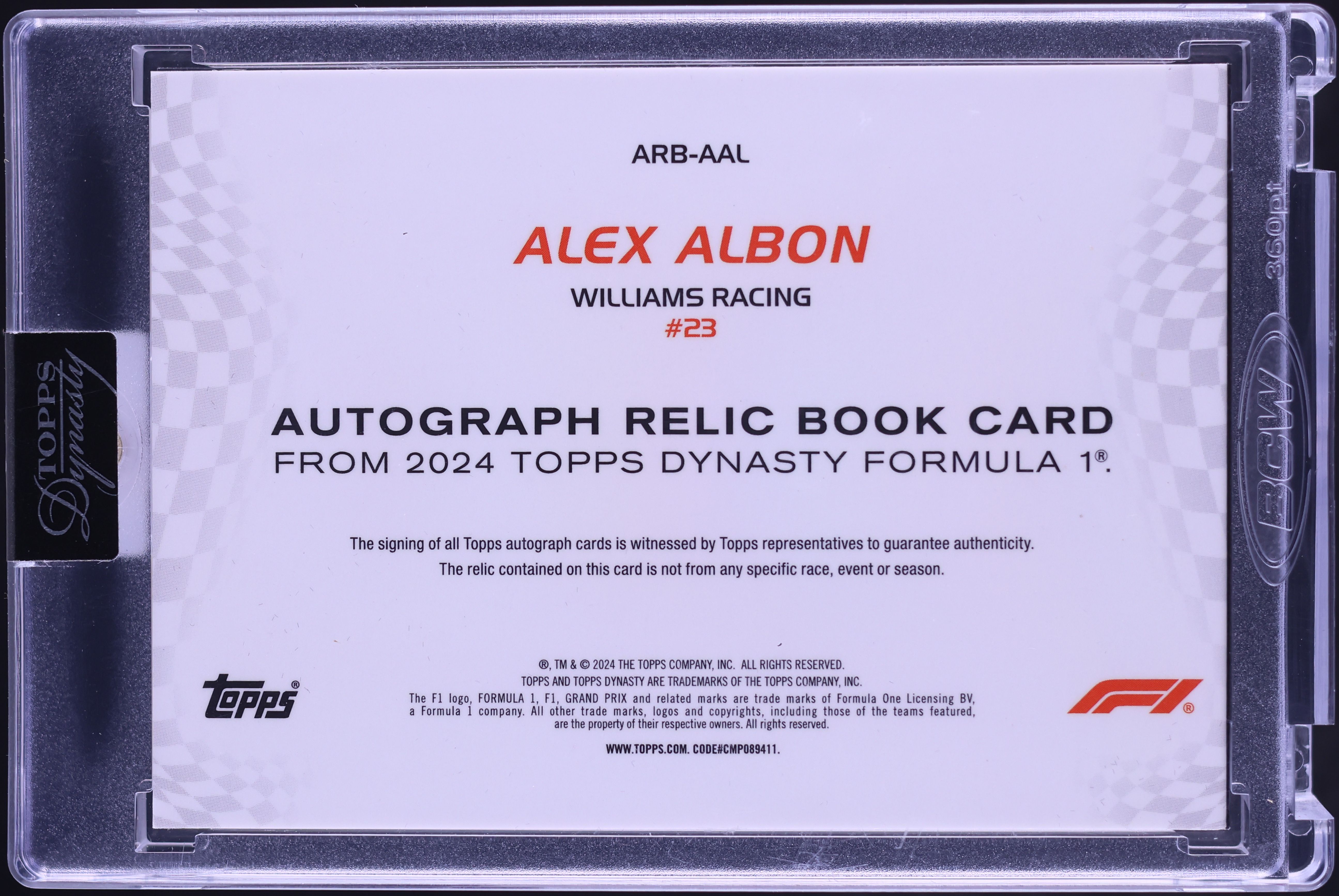 2024 Topps Dynasty Formula 1 F1 Relic Book Alex Albon PATCH AUTO
