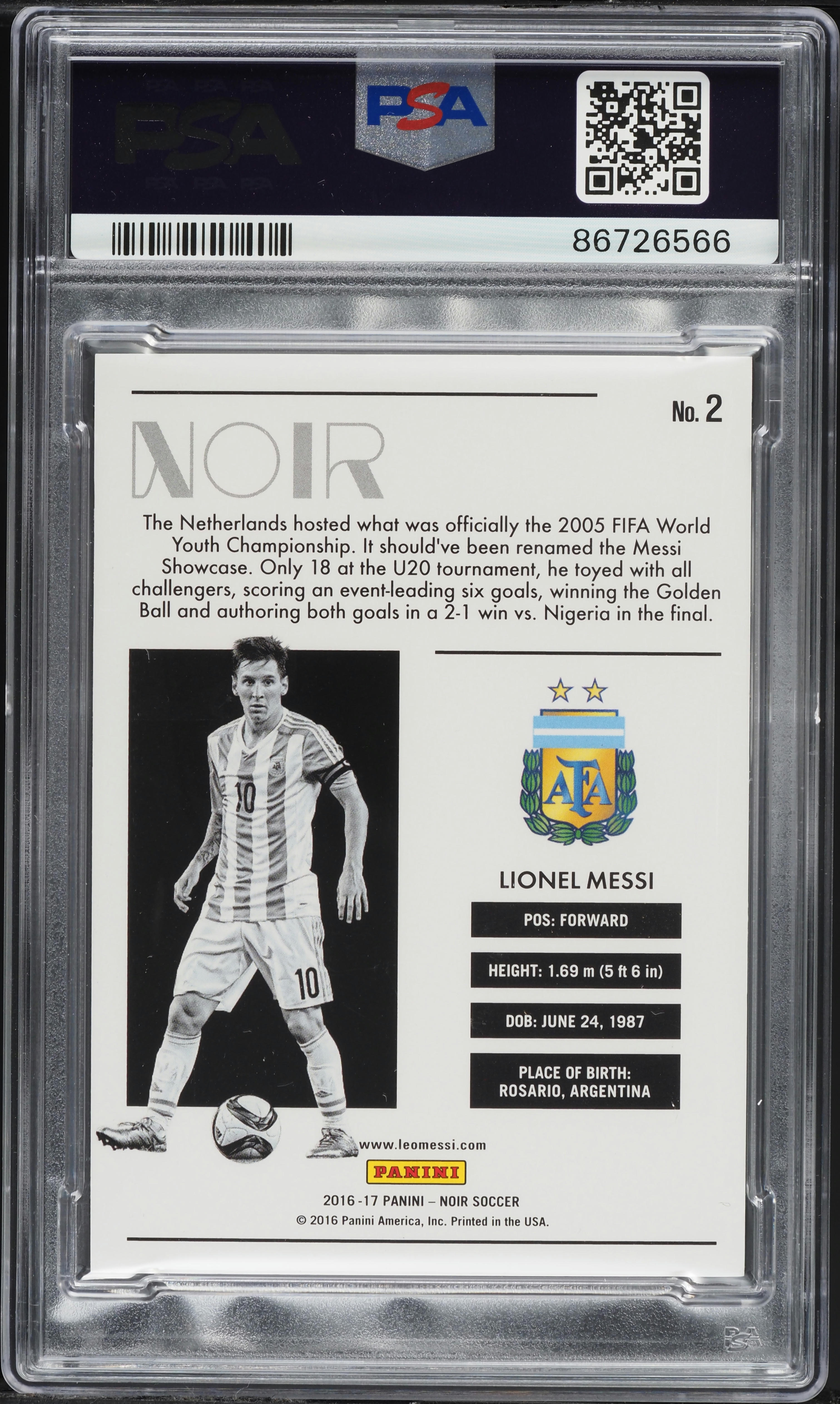 Carte Lionel Messi Panini Select 2016-17 - Argentine - Notée PSA 10 GEM MINT (État Parfait)
