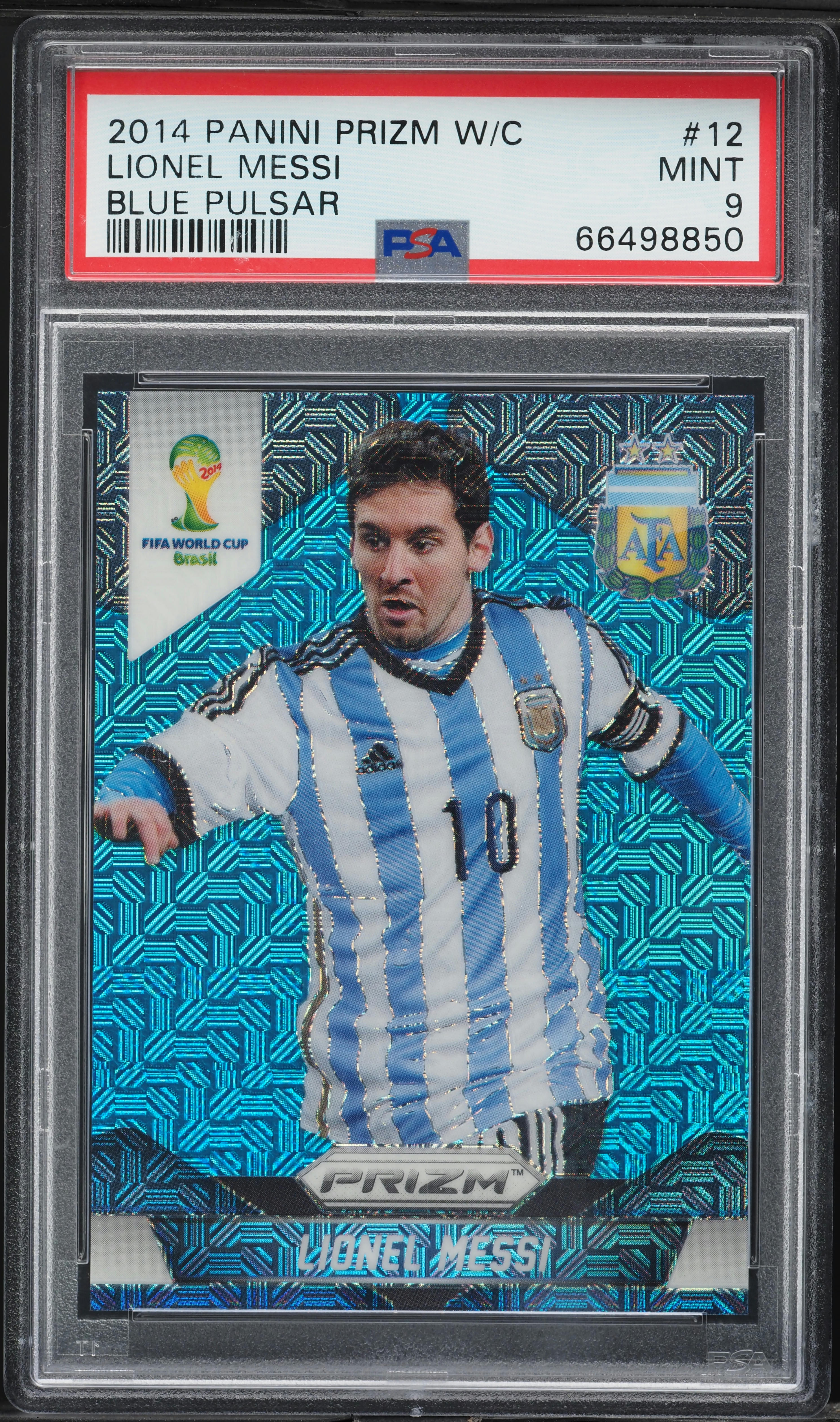 2014 Panini Prizm World Cup Blue Pulsar Lionel Messi #12 PSA 9 