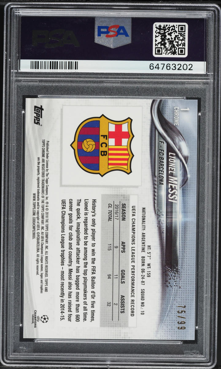 2017 Topps Chrome UEFA Green Refractor Lionel Messi /99 #1 PSA 10 GEM MINT